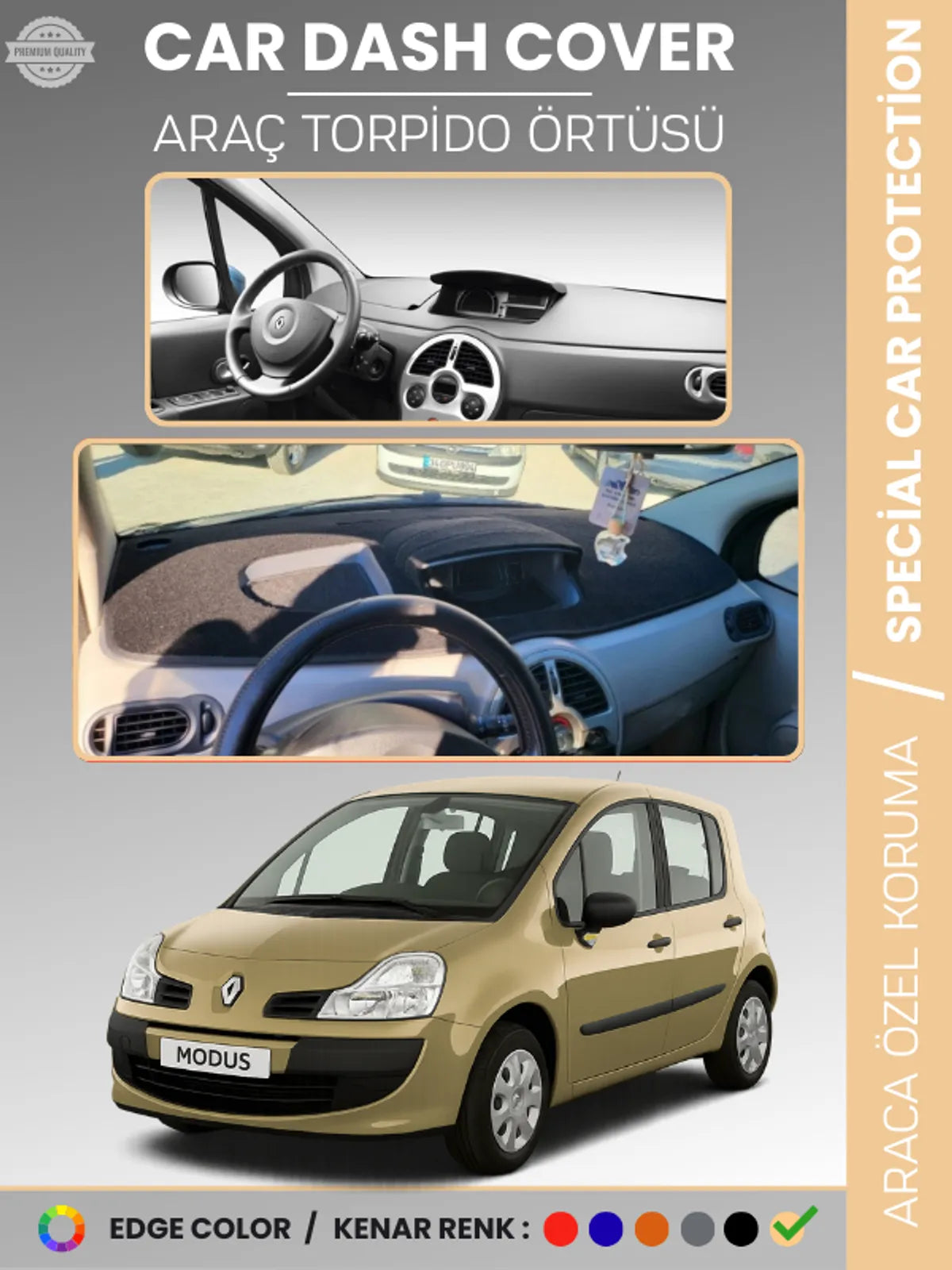 RENAULT MODUS (2004-2012) Uyumlu Torpido Örtüsü Araca Özel Ön Göğüs Koruma