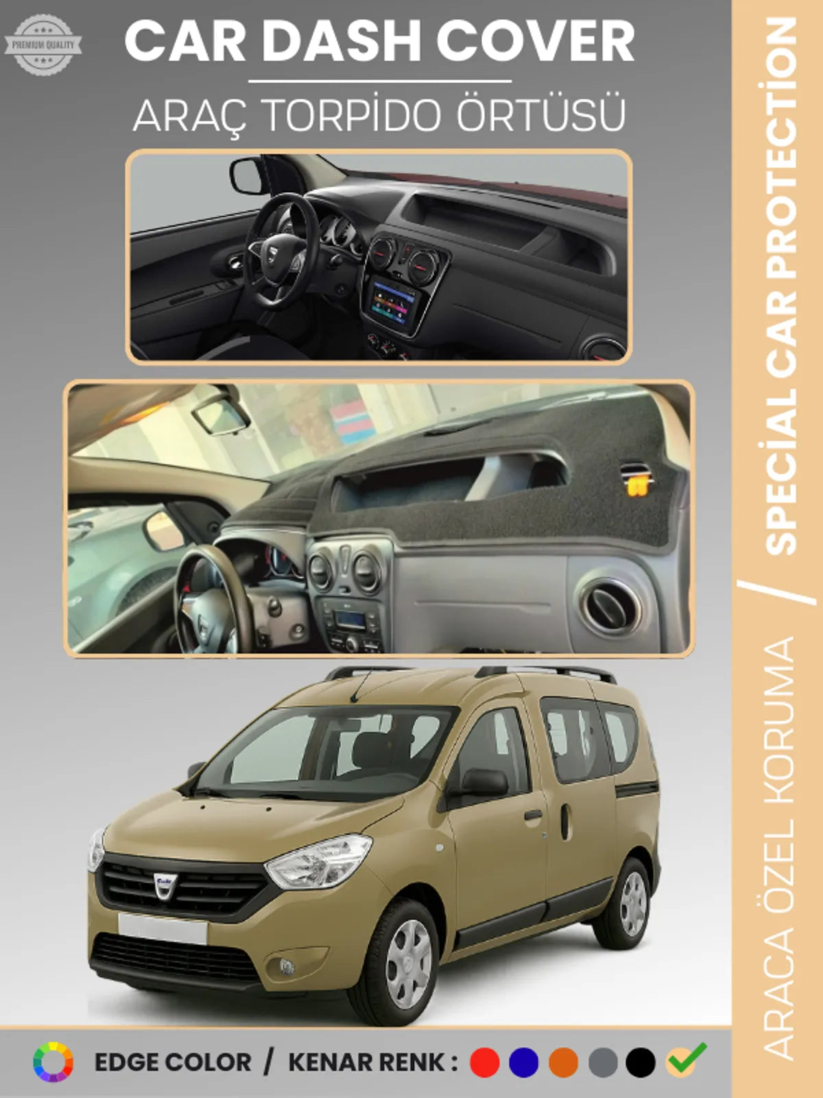 DACIA DOKKER (2012-2020) Uyumlu Torpido Örtüsü Araca Özel Ön Göğüs Koruma