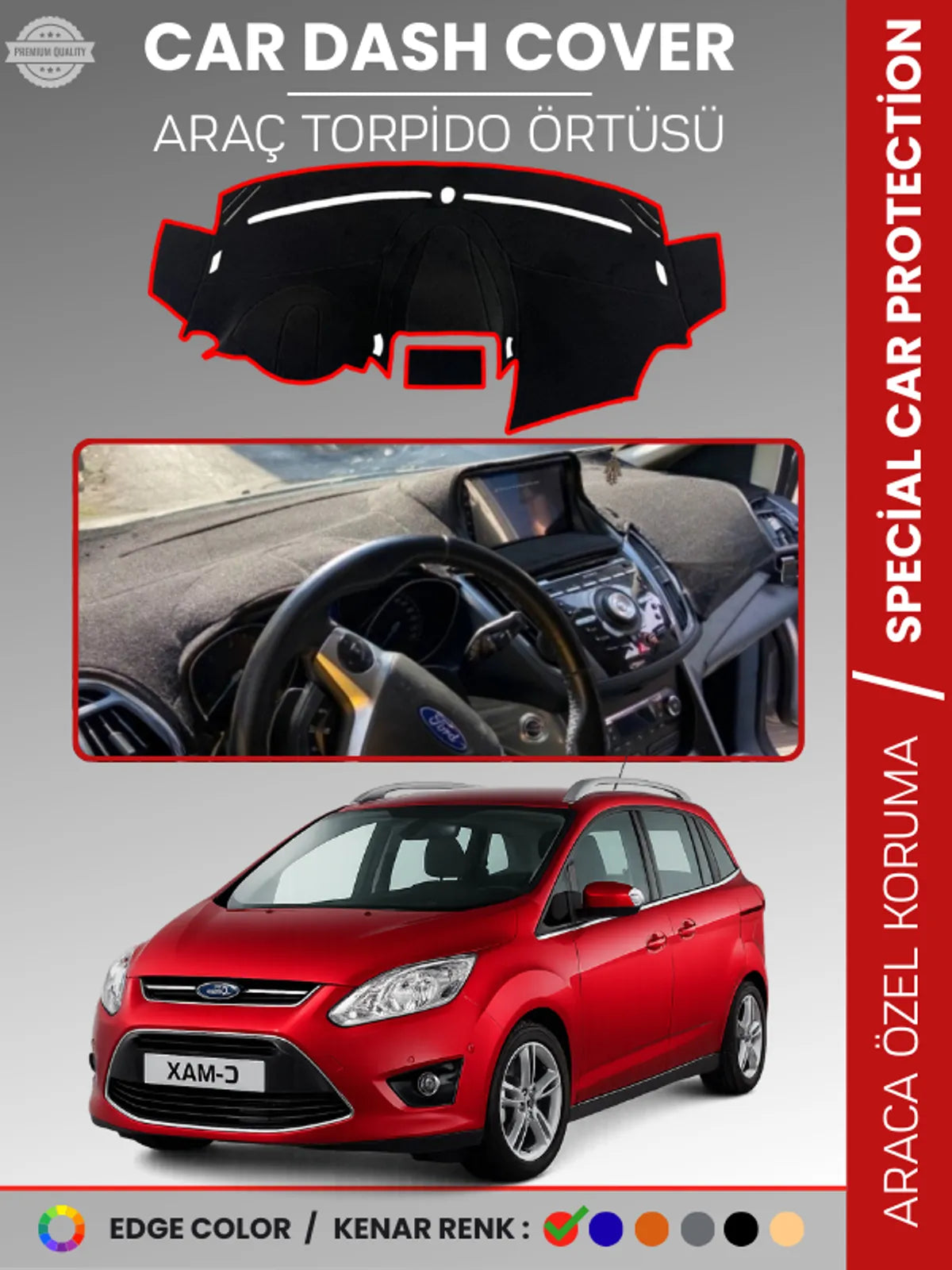 FORD C-MAX DOUBLE EKRAN (2010-2014) Uyumlu Torpido Örtüsü Araca Özel Ön Göğüs Koruma