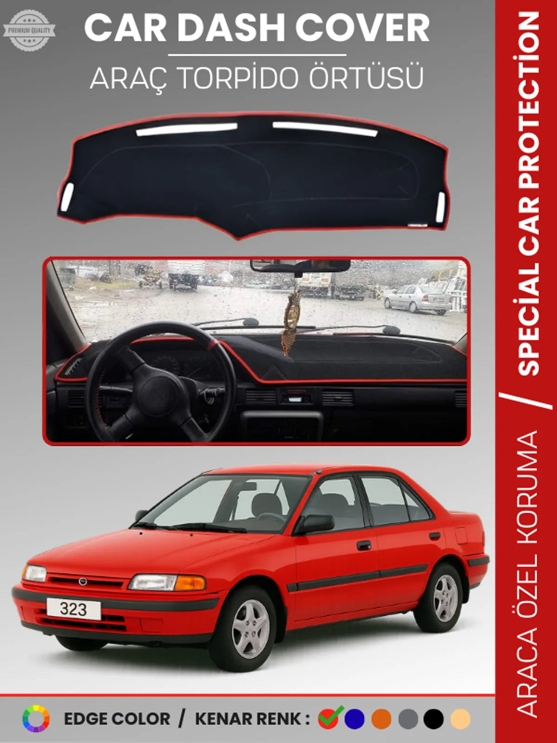 MAZDA 323 (1991-1995) Uyumlu Torpido Örtüsü Araca Özel Ön Göğüs Koruma