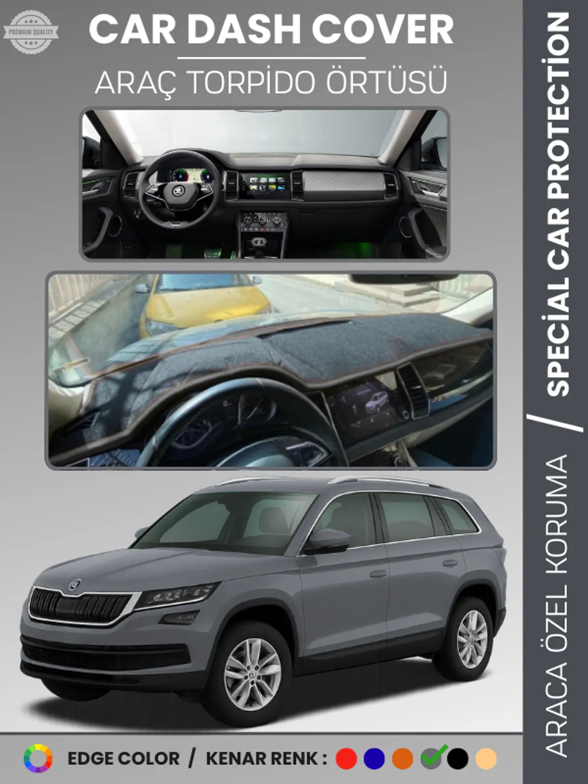 SKODA KODIAQ (2017-2022) Uyumlu Torpido Örtüsü Araca Özel Ön Göğüs Koruma