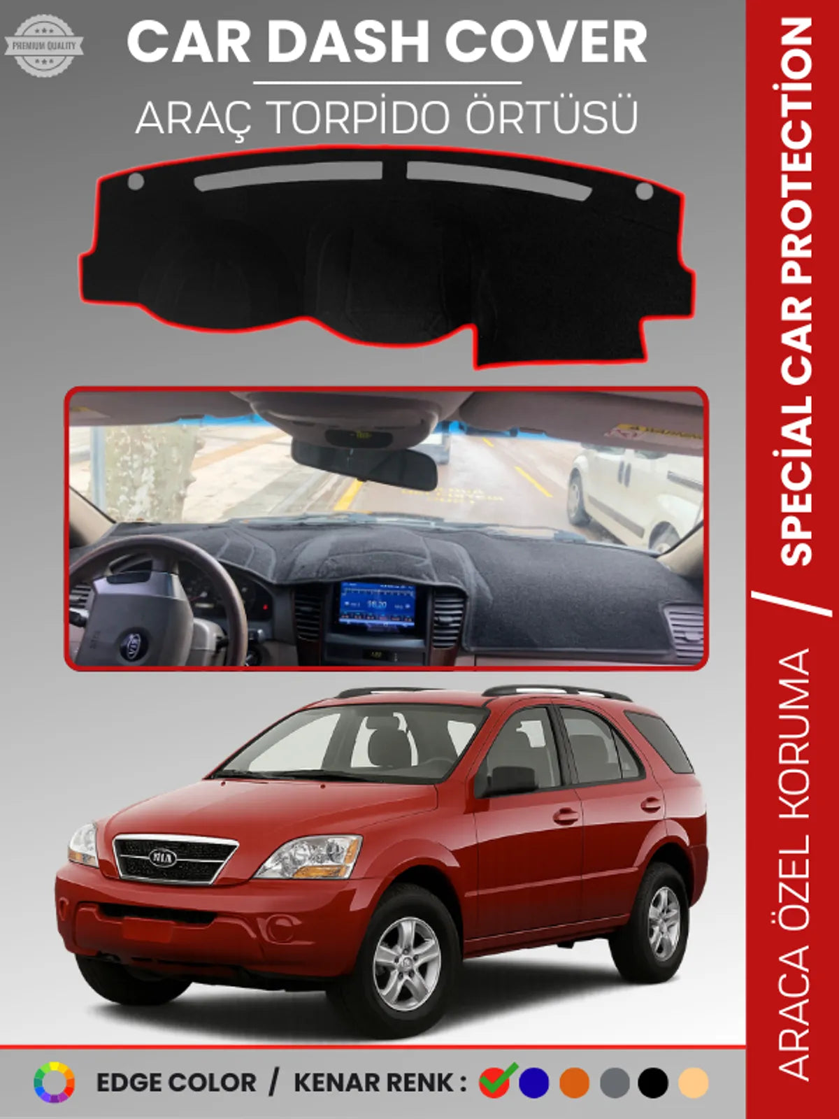 KİA SORENTO (2006-2009) Uyumlu Torpido Örtüsü Araca Özel Ön Göğüs Koruma