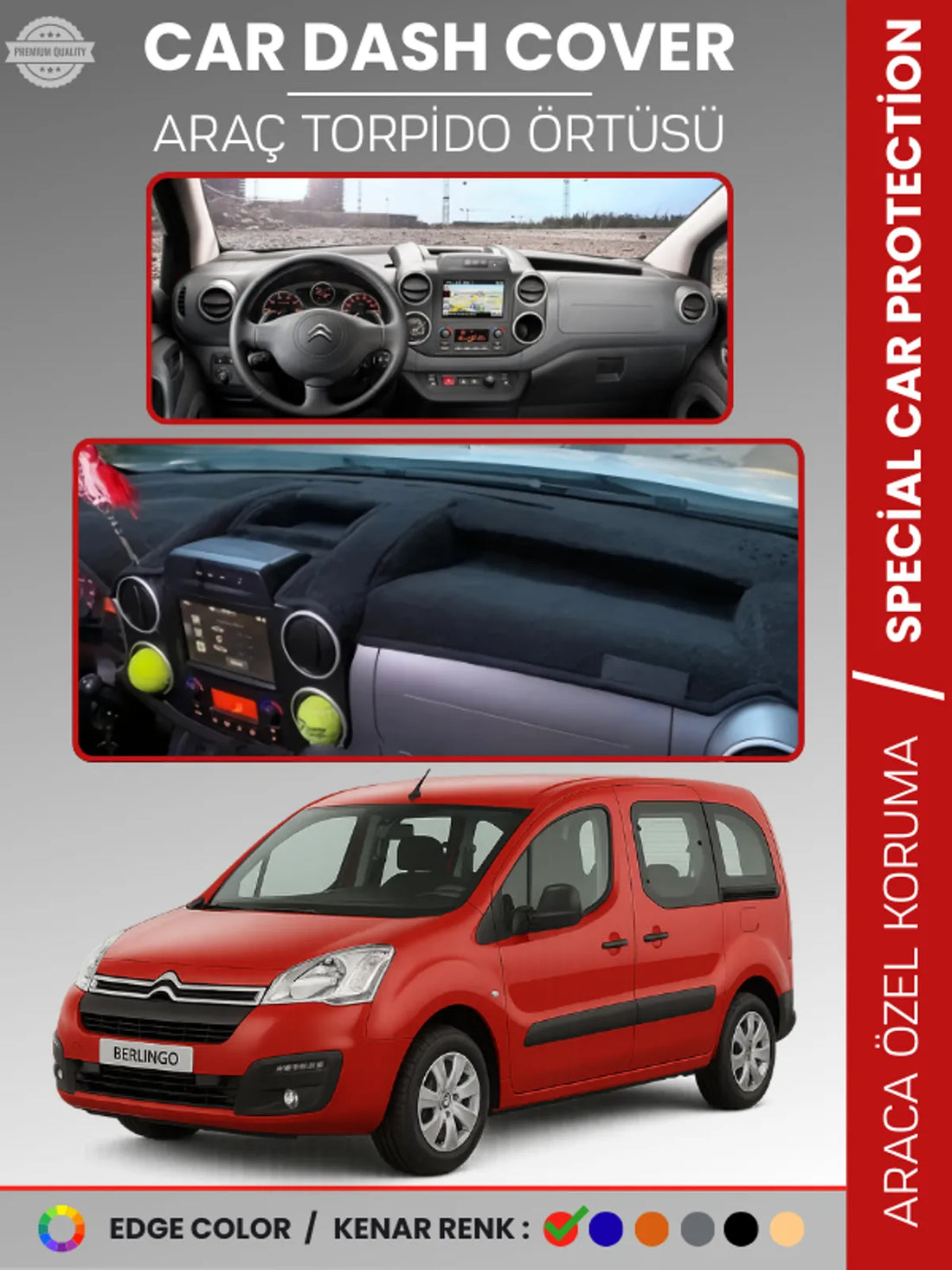 CITROEN BERLİNGO (2015-2020) Uyumlu Torpido Örtüsü Araca Özel Ön Göğüs Koruma