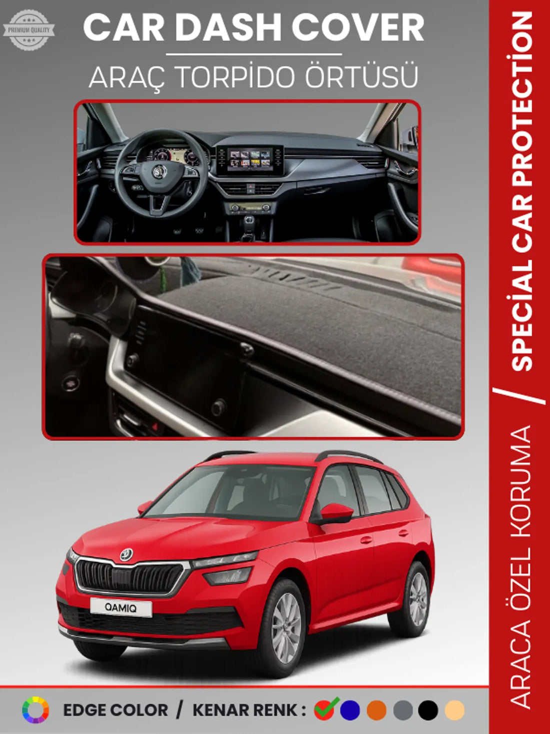 SKODA KAMIQ (2019-2024) Uyumlu Torpido Örtüsü Araca Özel Ön Göğüs Koruma