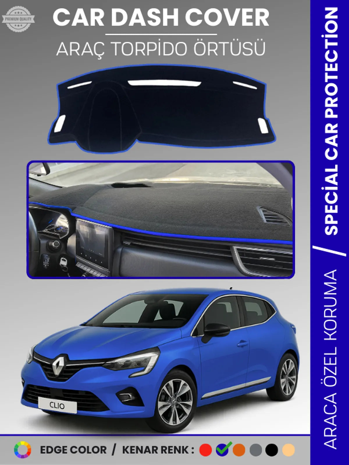 RENAULT CLİO 5 (2019-2023) Uyumlu Torpido Örtüsü Araca Özel Ön Göğüs Koruma