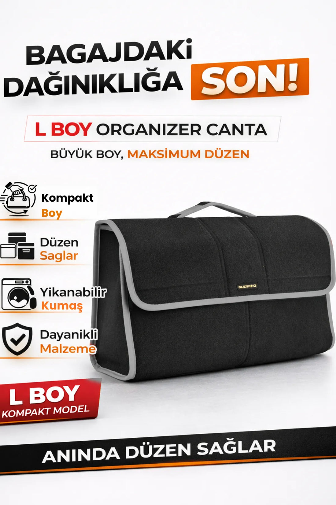Oto Bagaj Çantası L Boy Kaymaz Cırt Bantlı Velur Kompakt Düzenleyici