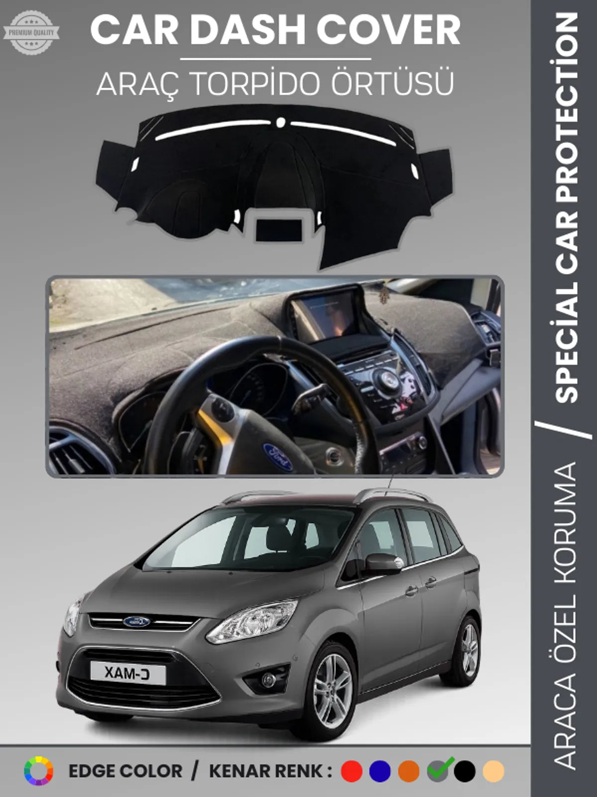FORD C-MAX DOUBLE EKRAN (2010-2014) Uyumlu Torpido Örtüsü Araca Özel Ön Göğüs Koruma