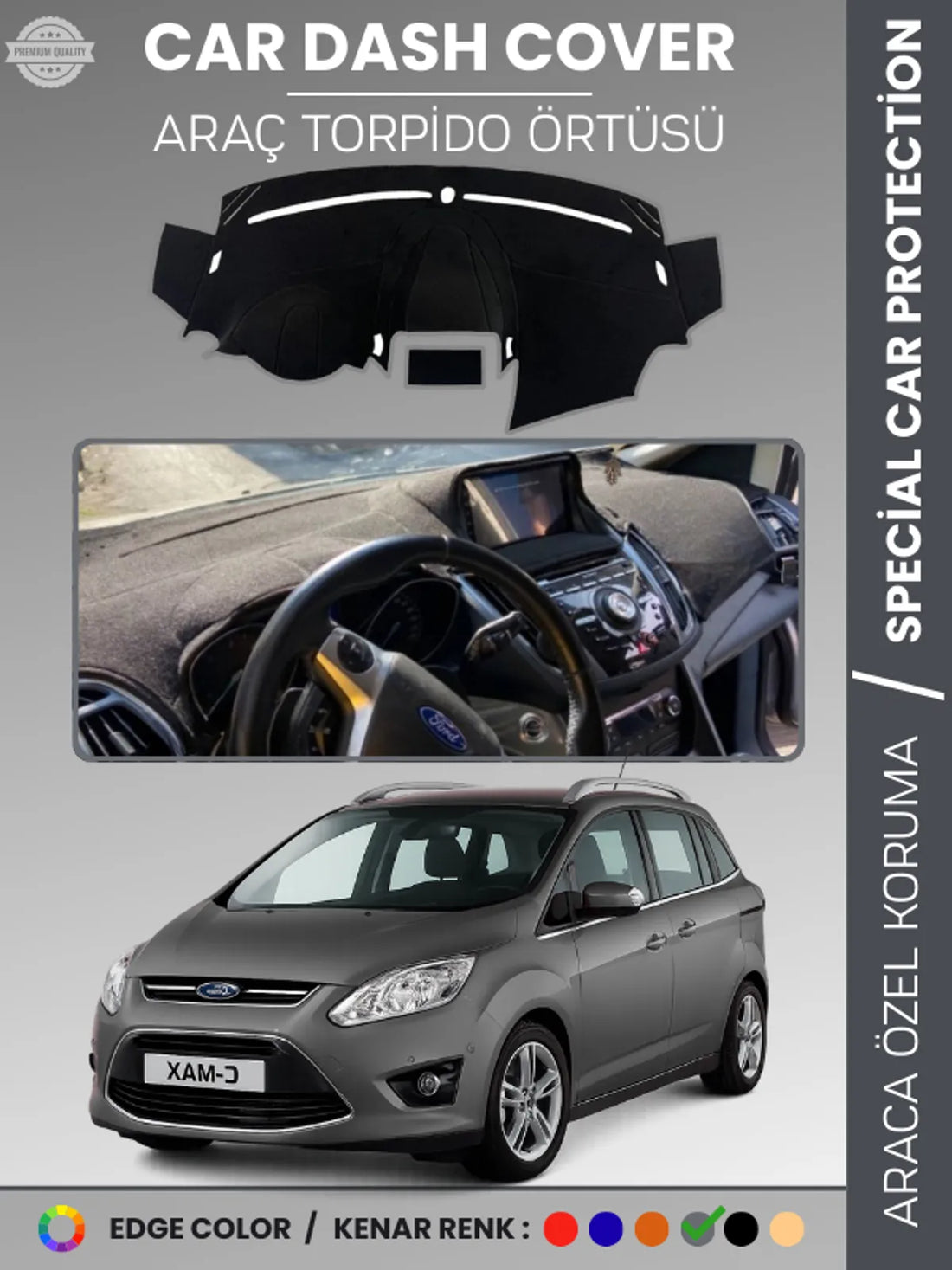 FORD C-MAX DOUBLE EKRAN (2010-2014) Uyumlu Torpido Örtüsü Araca Özel Ön Göğüs Koruma