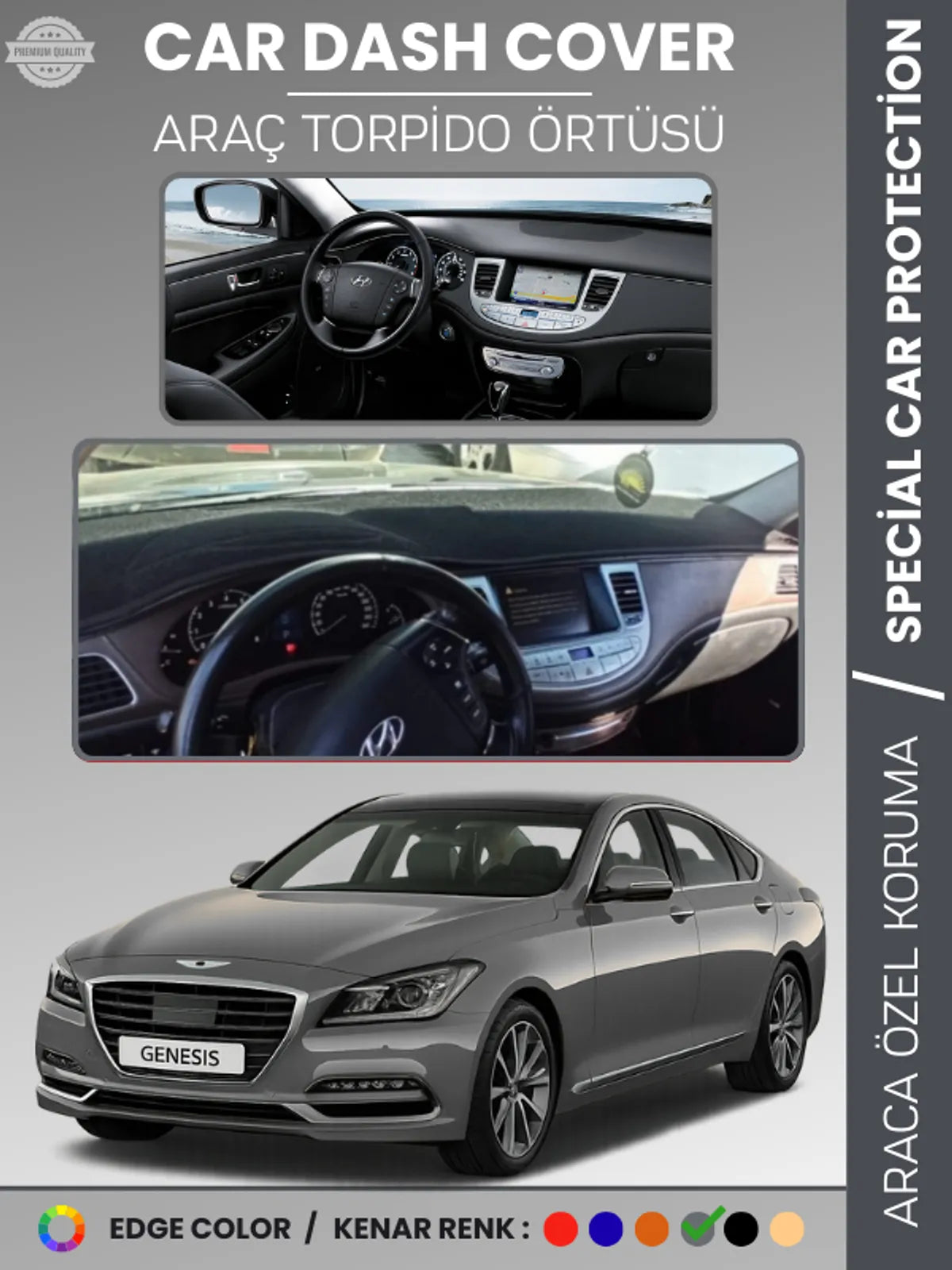 HYUNDAI GENESIS BH KASA (2008-2014) Uyumlu Torpido Örtüsü Araca Özel Ön Göğüs Koruma