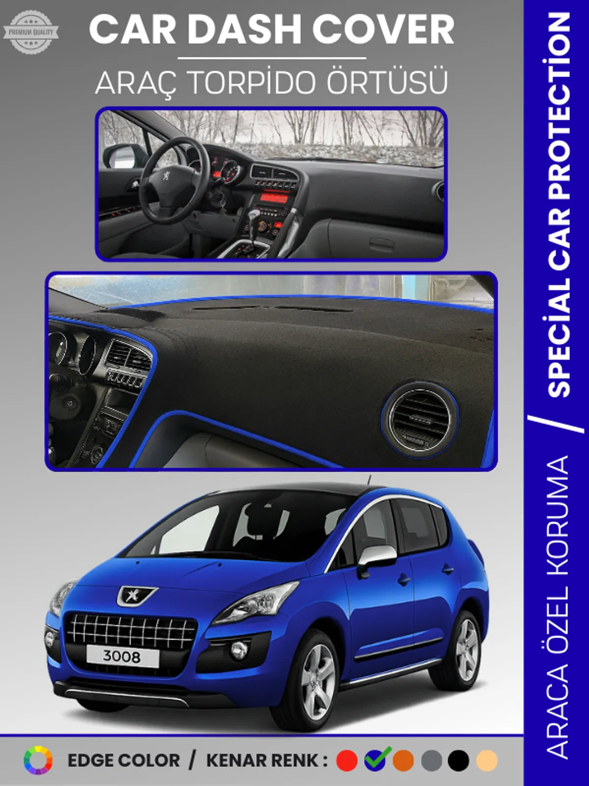 PEUGEOT 3008 (2011-2014) Uyumlu Torpido Örtüsü Araca Özel Ön Göğüs Koruma