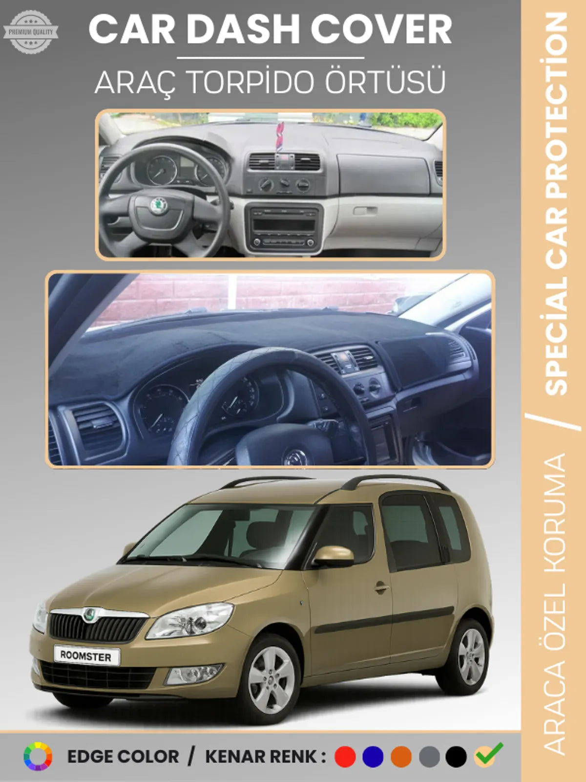 SKODA ROOMSTAR (2007-2014) Uyumlu Torpido Örtüsü Araca Özel Ön Göğüs Koruma
