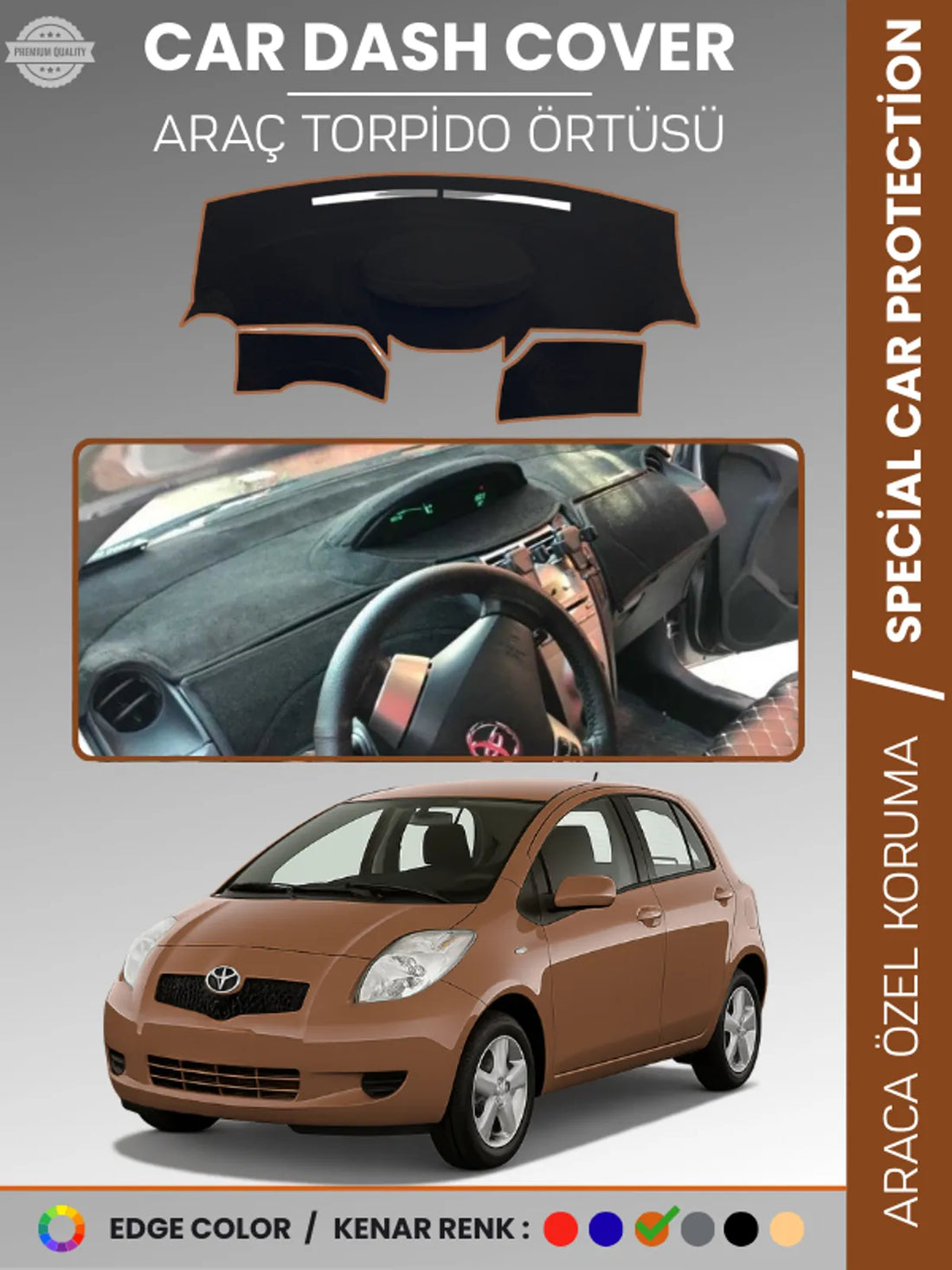 TOYOTA YARİS (2005-2013) Uyumlu Torpido Örtüsü Araca Özel Ön Göğüs Koruma