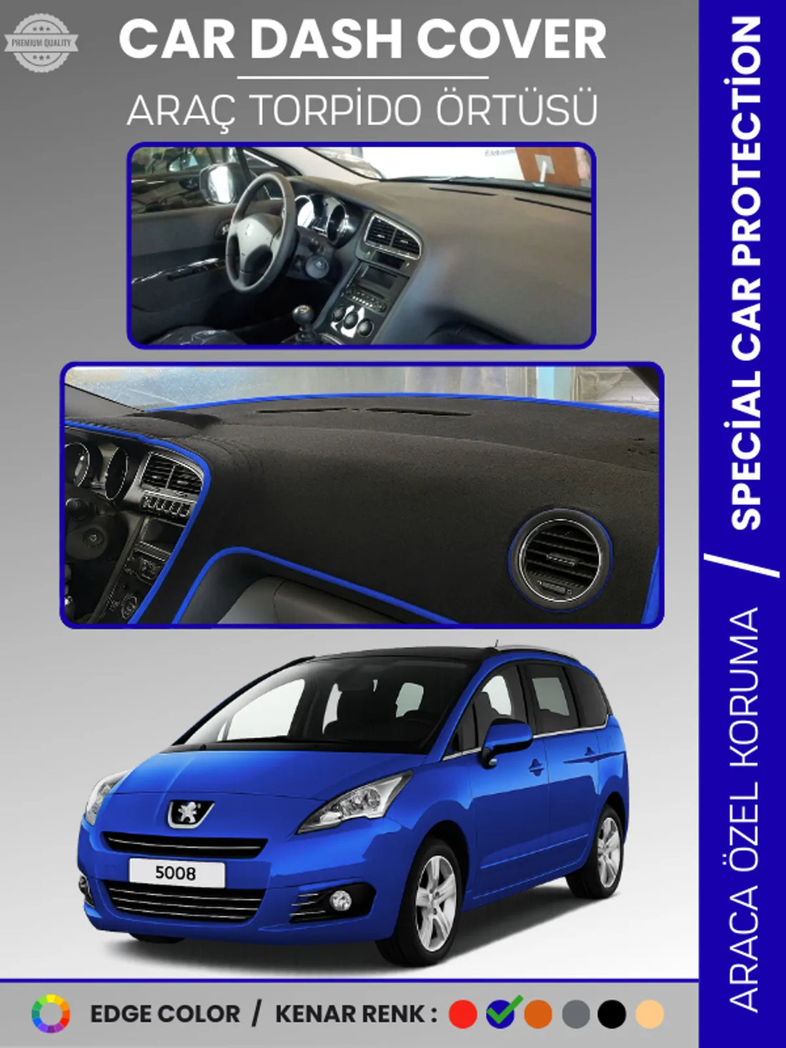 PEUGEOT 5008 (2011-2014) Uyumlu Torpido Örtüsü Araca Özel Ön Göğüs Koruma