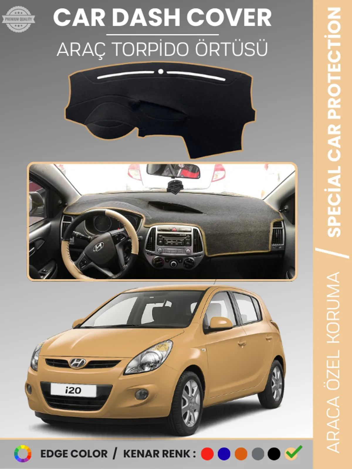 HYUNDAİ İ20 (2008-2014) Uyumlu Torpido Örtüsü Araca Özel Ön Göğüs Koruma