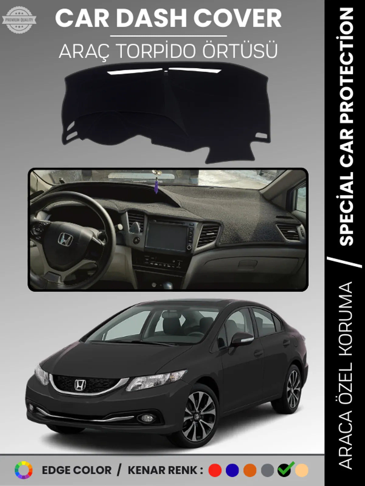 HONDA CIVIC FB7 (2011-2015) Uyumlu Torpido Örtüsü Araca Özel Ön Göğüs Koruma
