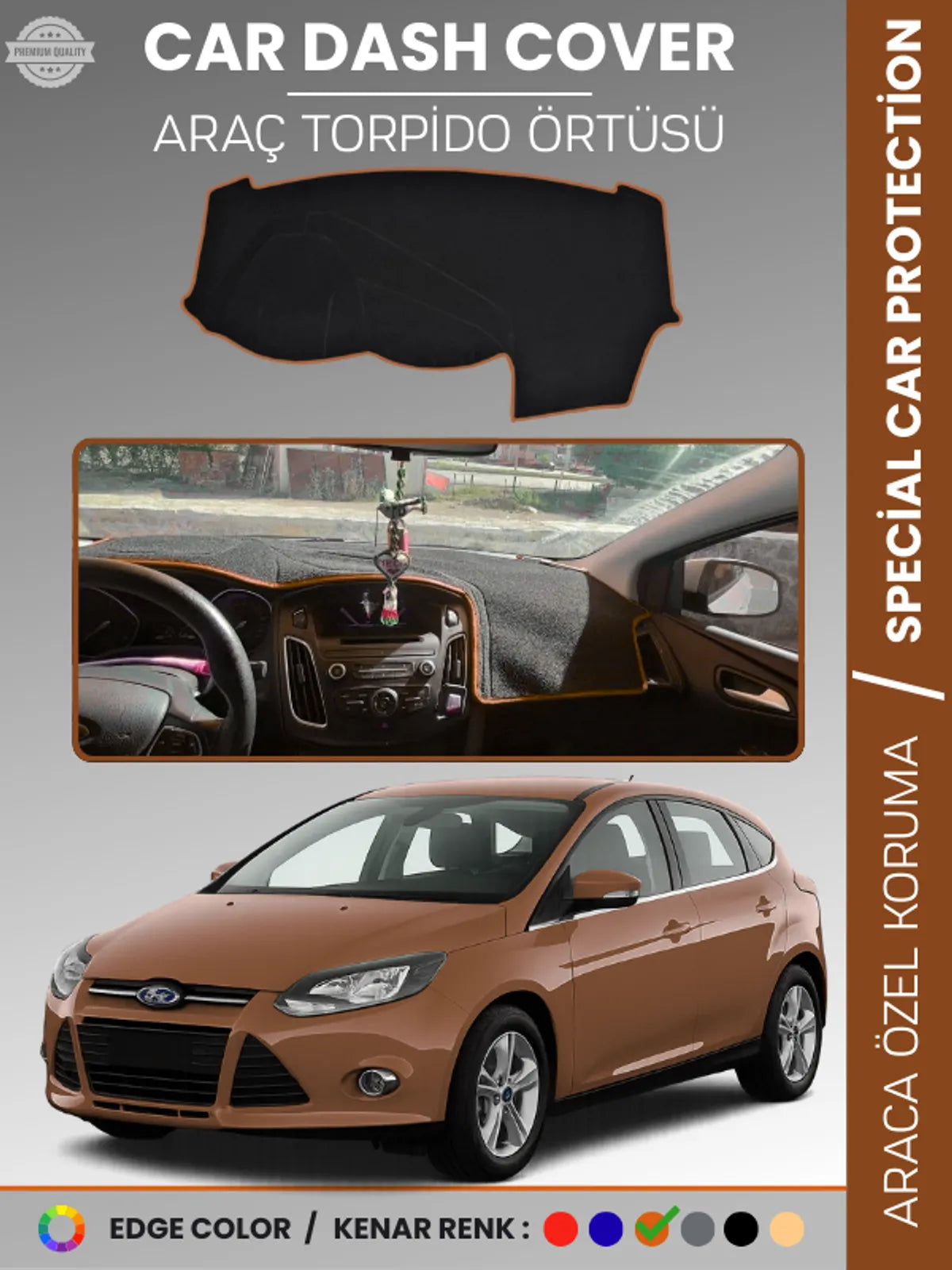 FORD FOCUS 3 (2011-2016) Uyumlu Torpido Örtüsü Araca Özel Ön Göğüs Koruma