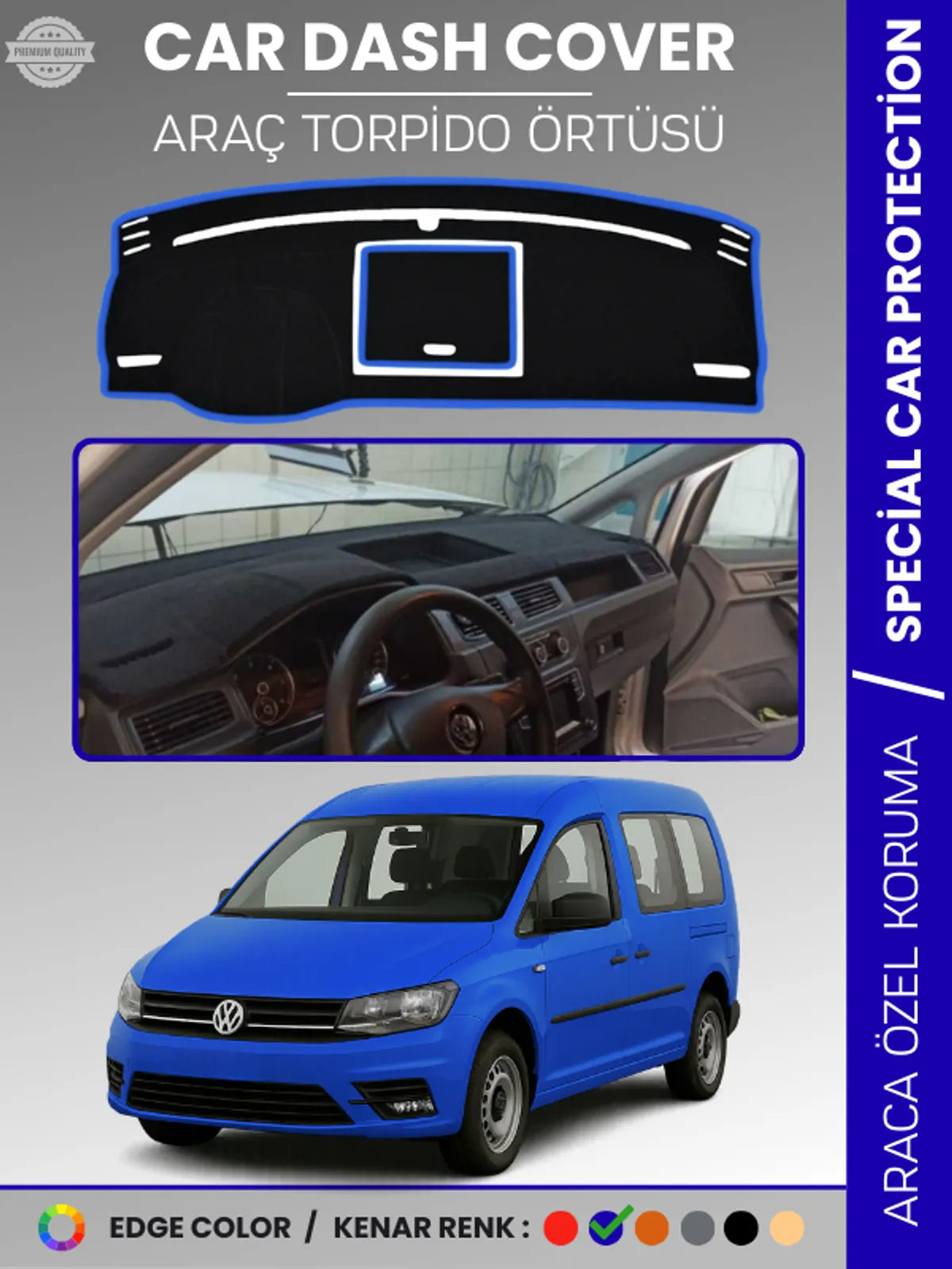 VOLKSWAGEN CADDY (2015-2021) Uyumlu Torpido Örtüsü Araca Özel Ön Göğüs Koruma