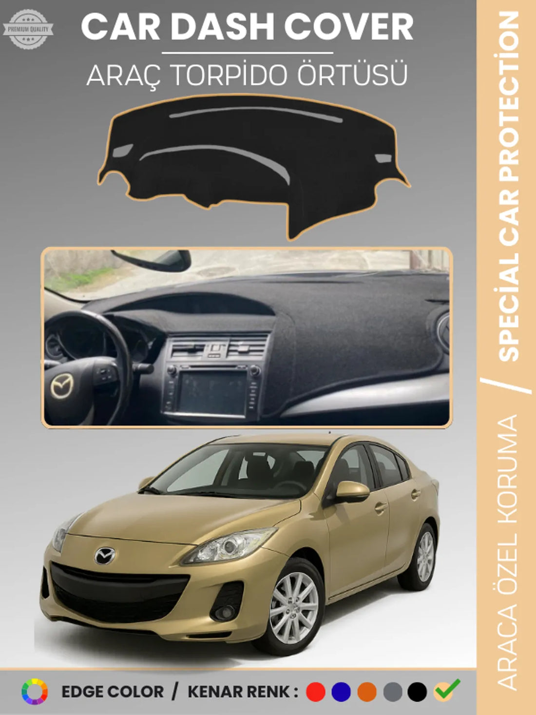 MAZDA 3 (2009-2013) Uyumlu Torpido Örtüsü Araca Özel Ön Göğüs Koruma