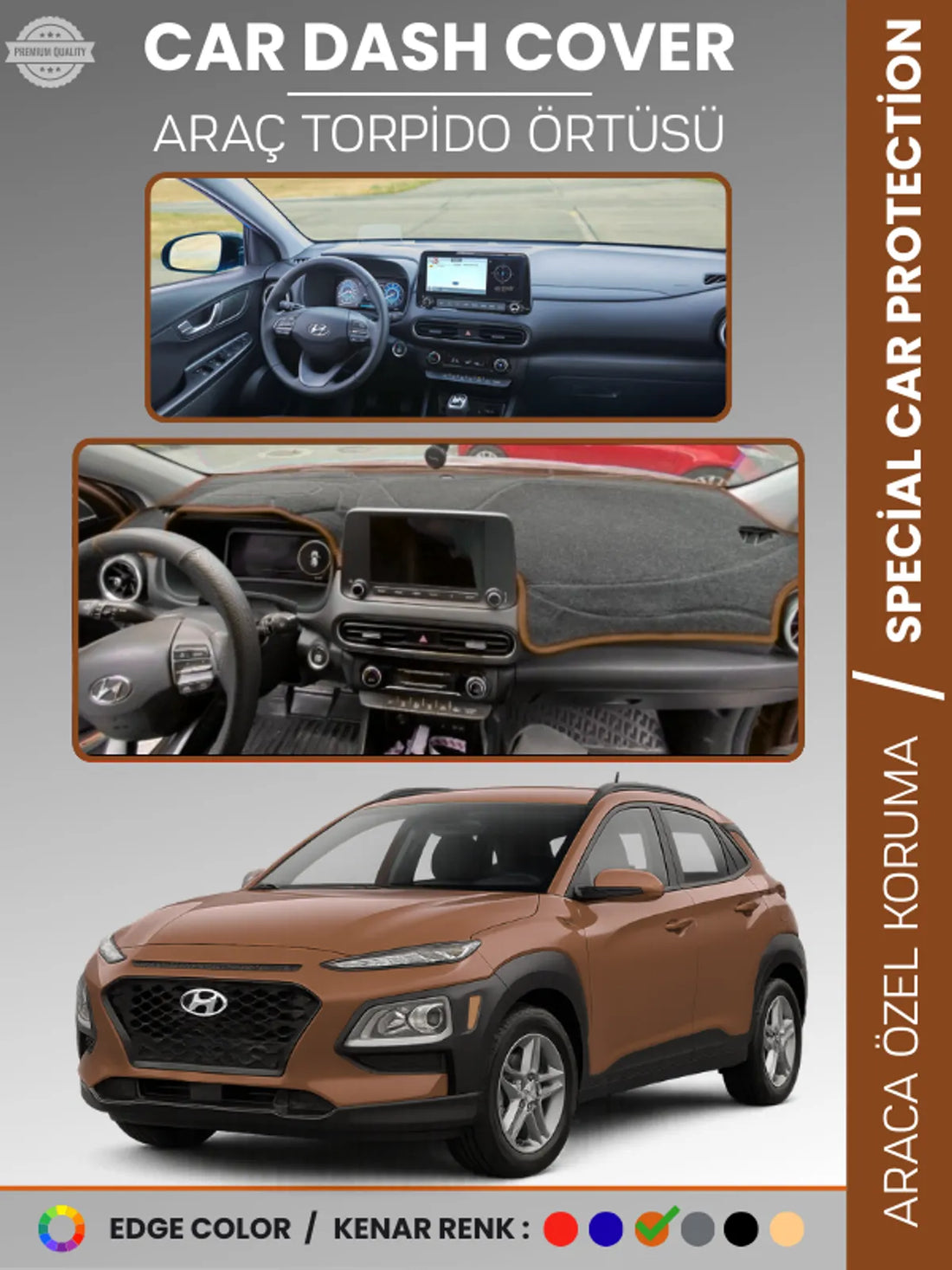 HYUNDAİ KONA (2020-2022) Uyumlu Torpido Örtüsü Araca Özel Ön Göğüs Koruma