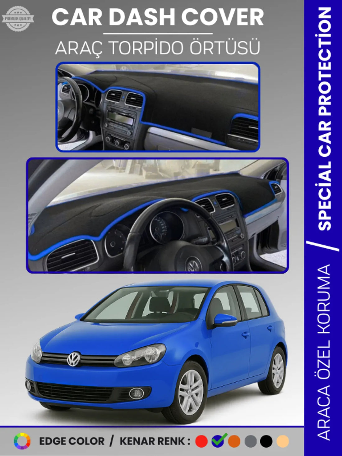 VOLKSWAGEN GOLF 6 (2008-2012) Uyumlu Torpido Örtüsü Araca Özel Ön Göğüs Koruma