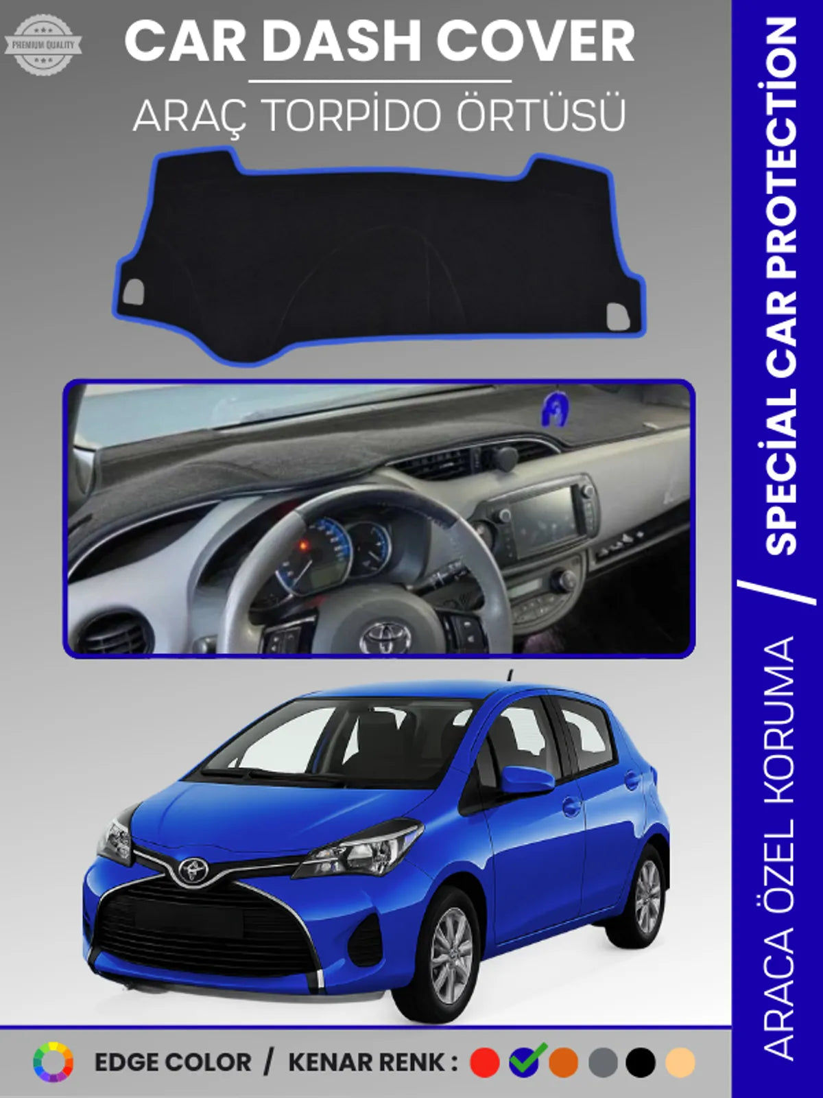 TOYOTA YARİS (2014-2019) Uyumlu Torpido Örtüsü Araca Özel Ön Göğüs Koruma