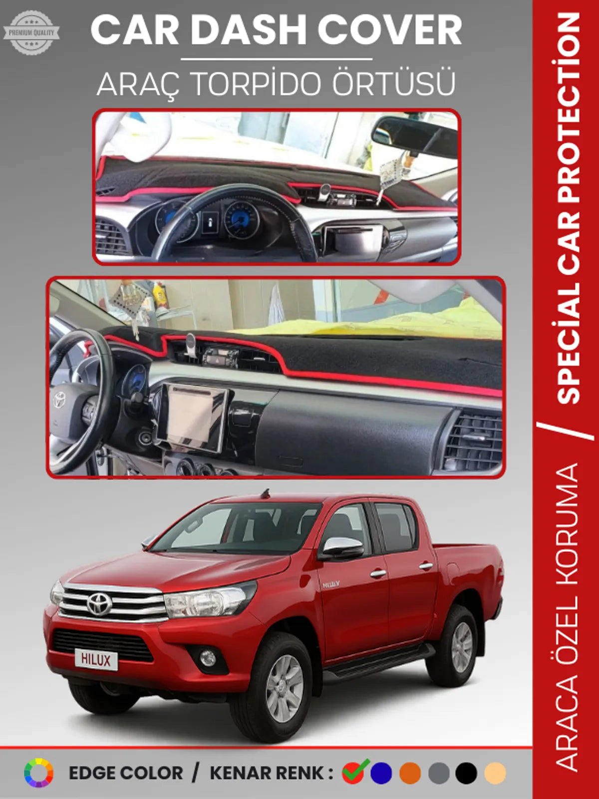 TOYOTA HILUX REVO (2015-2020) Uyumlu Torpido Örtüsü Araca Özel Ön Göğüs Koruma
