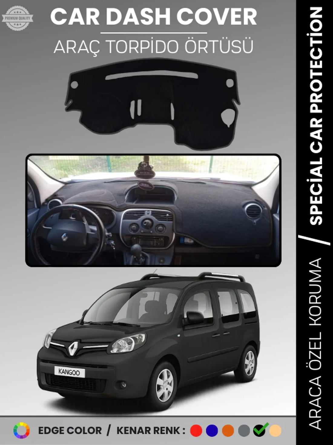 RENAULT KANGOO (2009-2019) Uyumlu Torpido Örtüsü Araca Özel Ön Göğüs Koruma