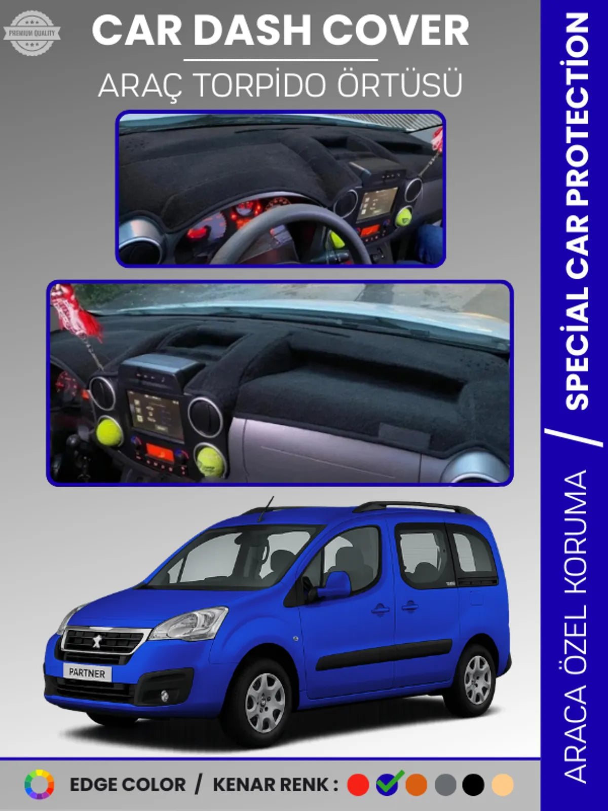 Peugeot PARTNER (2015-2020) Uyumlu Torpido Örtüsü Araca Özel Ön Göğüs Koruma