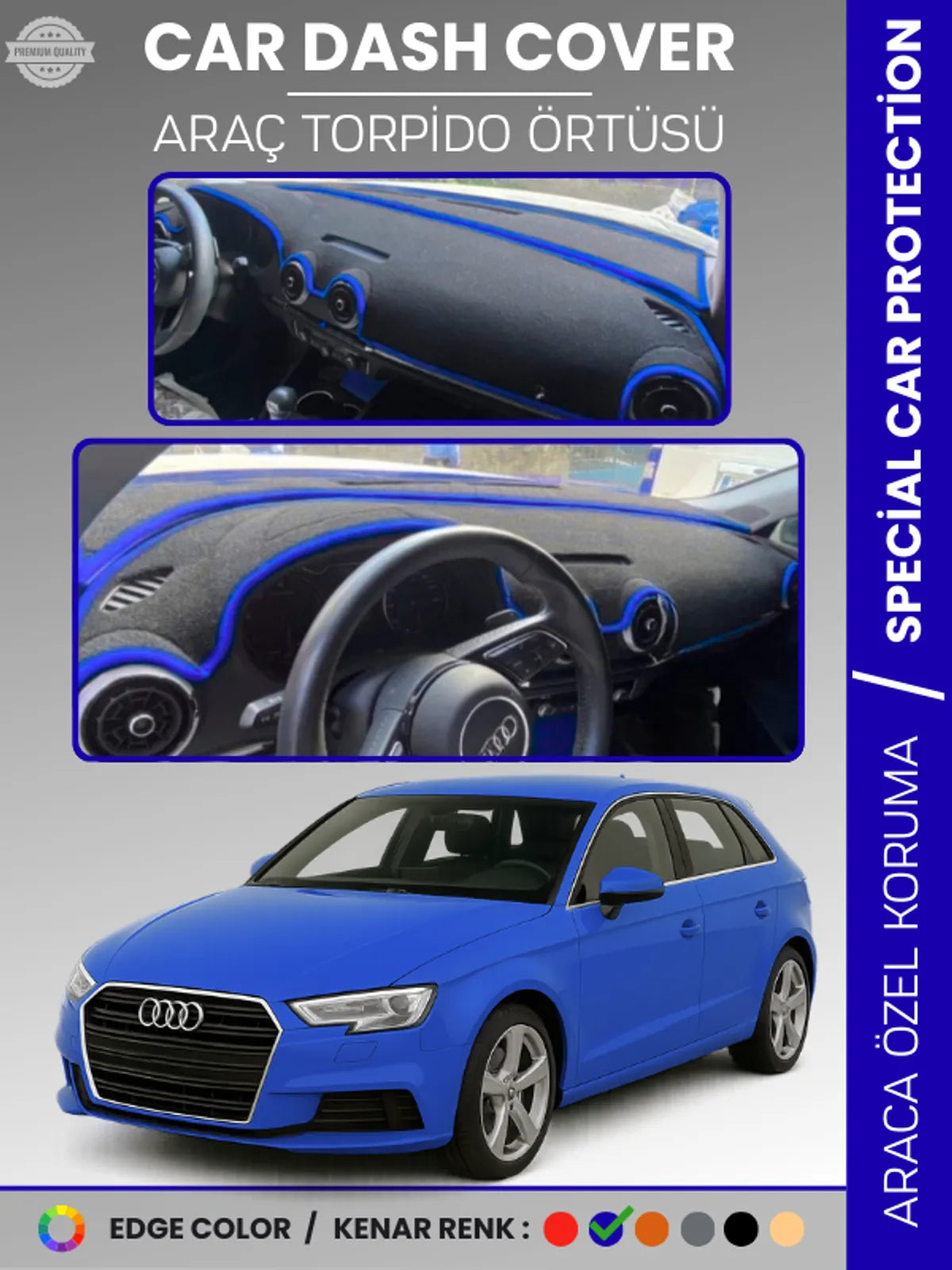 AUDİ A3 (2013-2020) Uyumlu Torpido Örtüsü Araca Özel Ön Göğüs Koruma