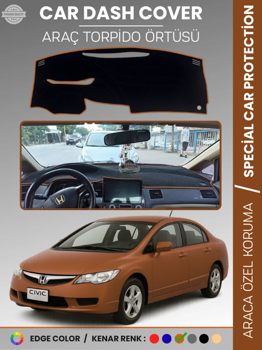 HONDA CIVIC FD6 (2005-2011) Uyumlu Torpido Örtüsü Araca Özel Ön Göğüs Koruma