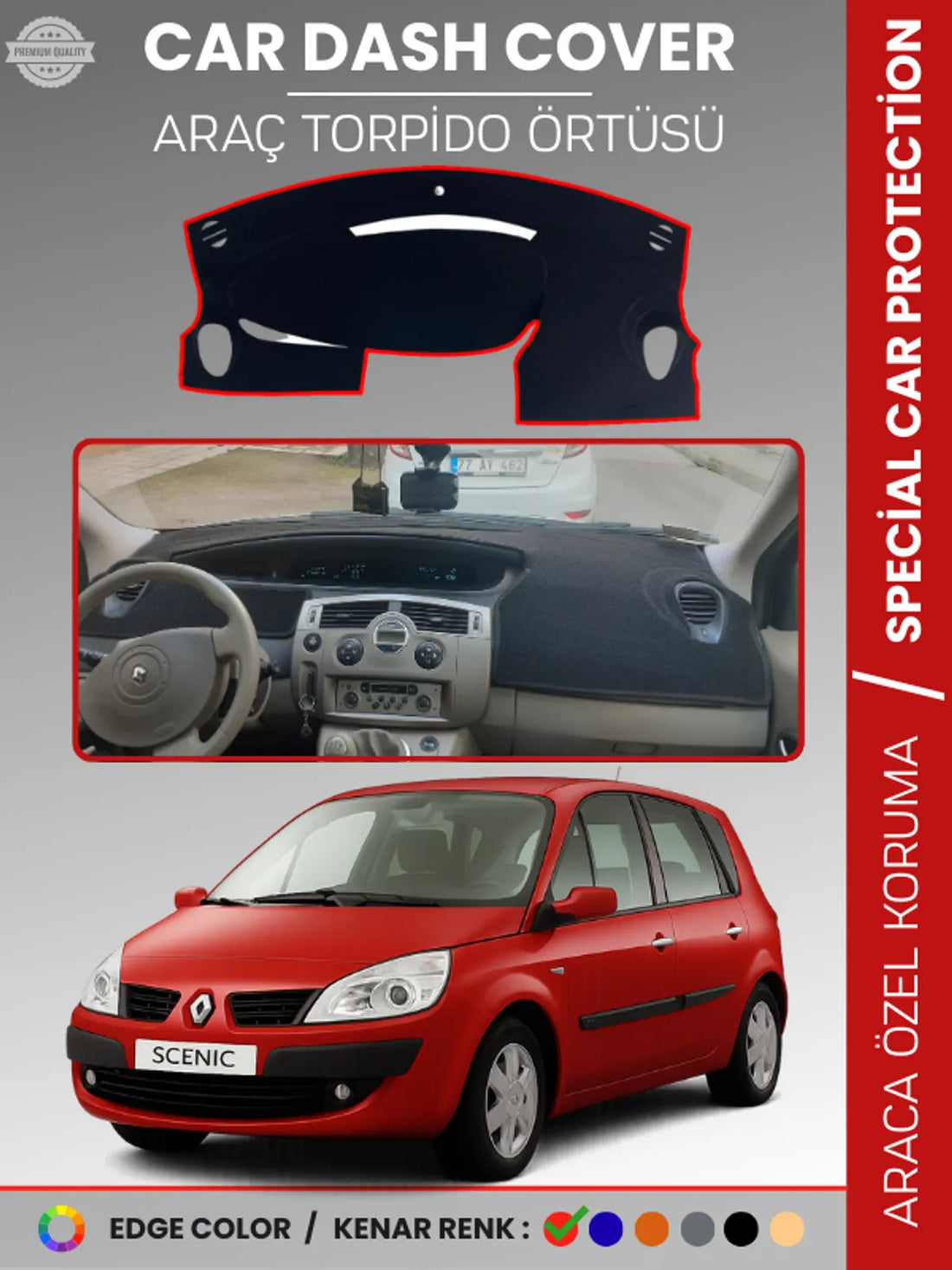 RENAULT SCENIC 2 (2003-2009) Uyumlu Torpido Örtüsü Araca Özel Ön Göğüs Koruma