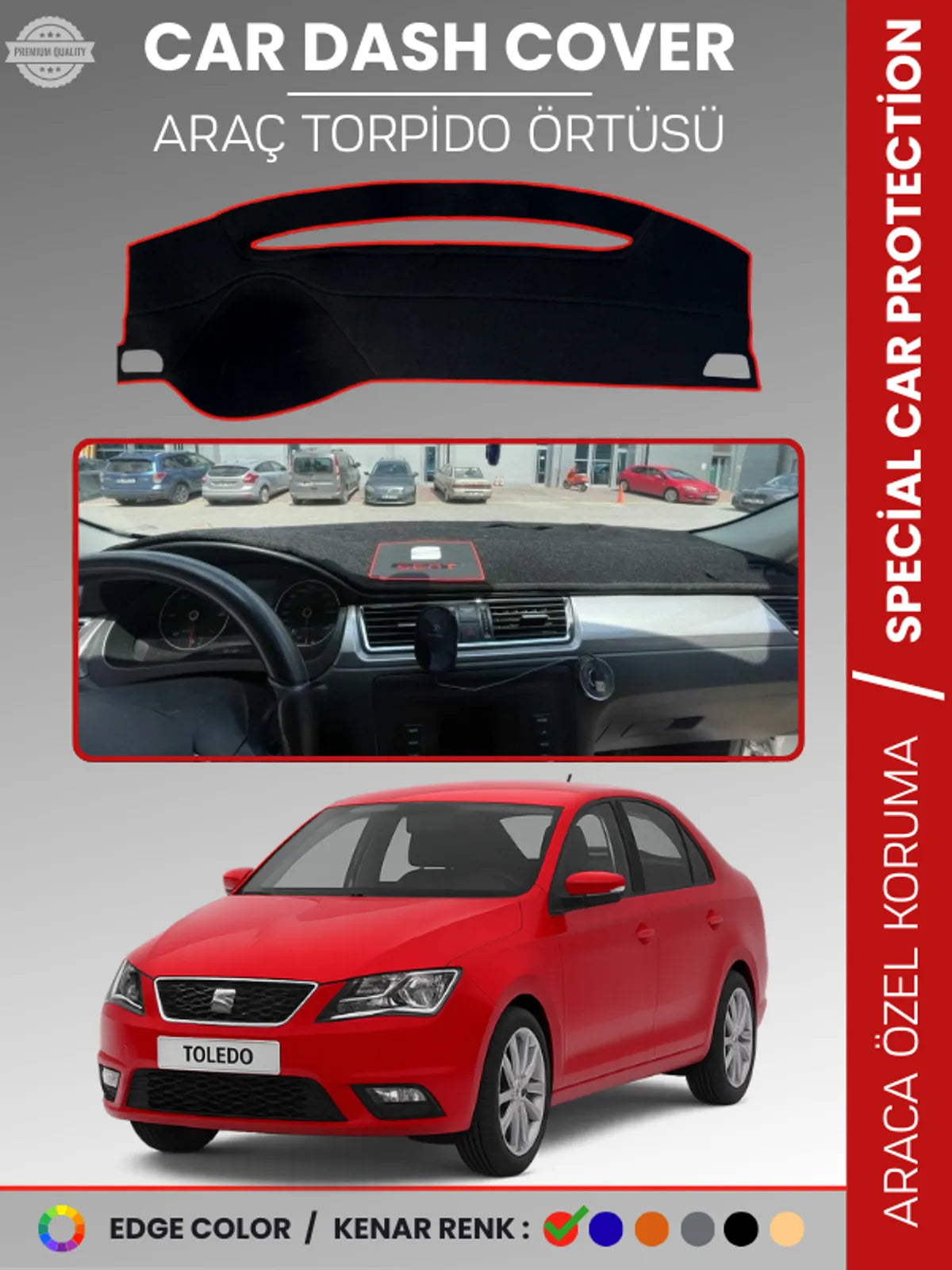 SEAT TOLEDO (2013-2017) Uyumlu Torpido Örtüsü Araca Özel Ön Göğüs Koruma