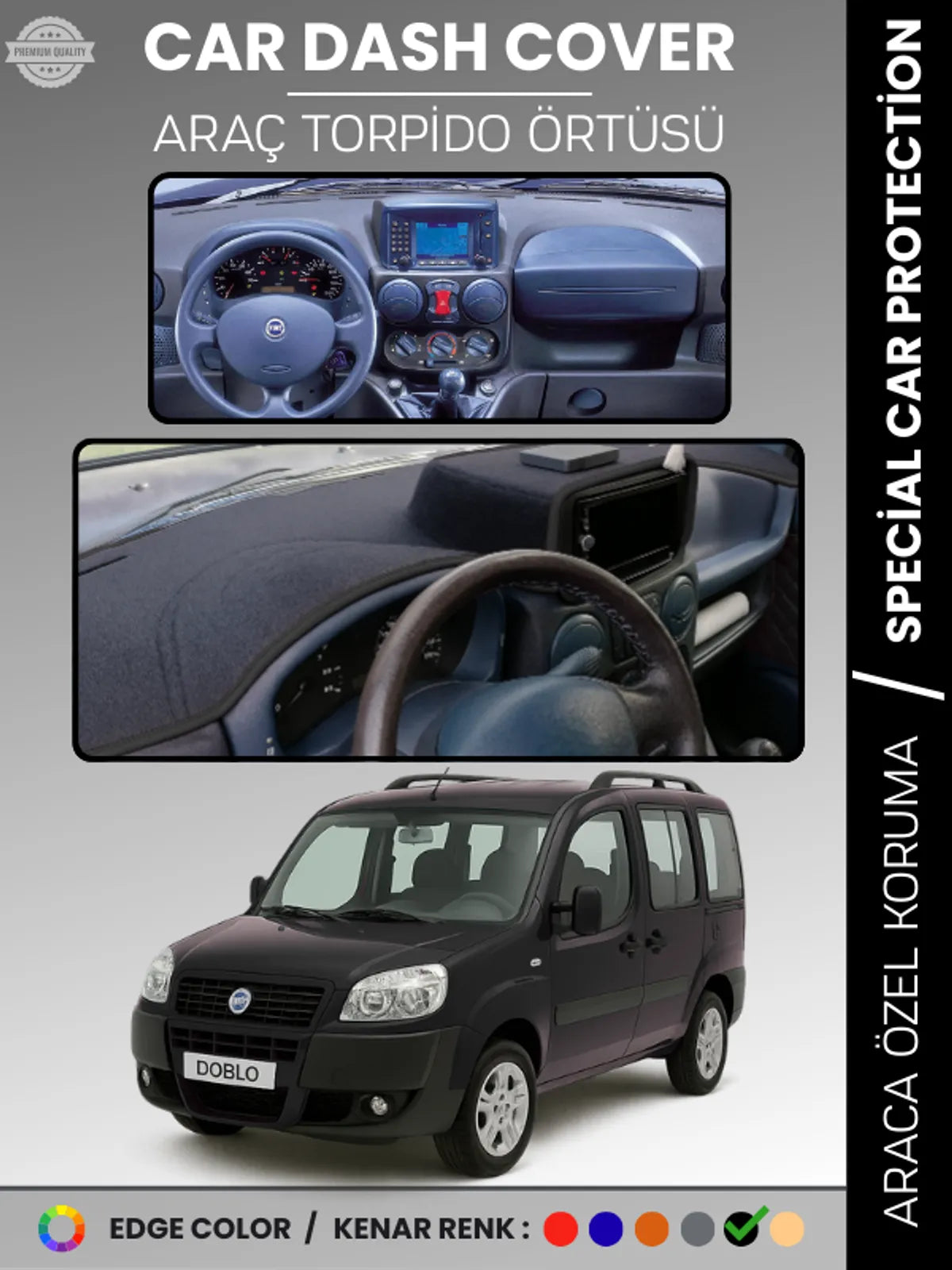 FIAT DOBLO (2000-2008) Uyumlu Torpido Örtüsü Araca Özel Ön Göğüs Koruma
