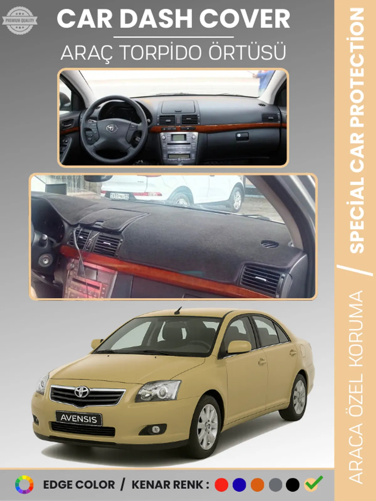 TOYOTA AVENSİS T250 (2003-2008) Uyumlu Torpido Örtüsü Araca Özel Ön Göğüs Koruma