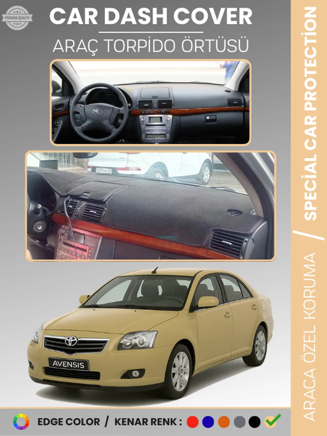 TOYOTA AVENSİS T250 (2003-2008) Uyumlu Torpido Örtüsü Araca Özel Ön Göğüs Koruma
