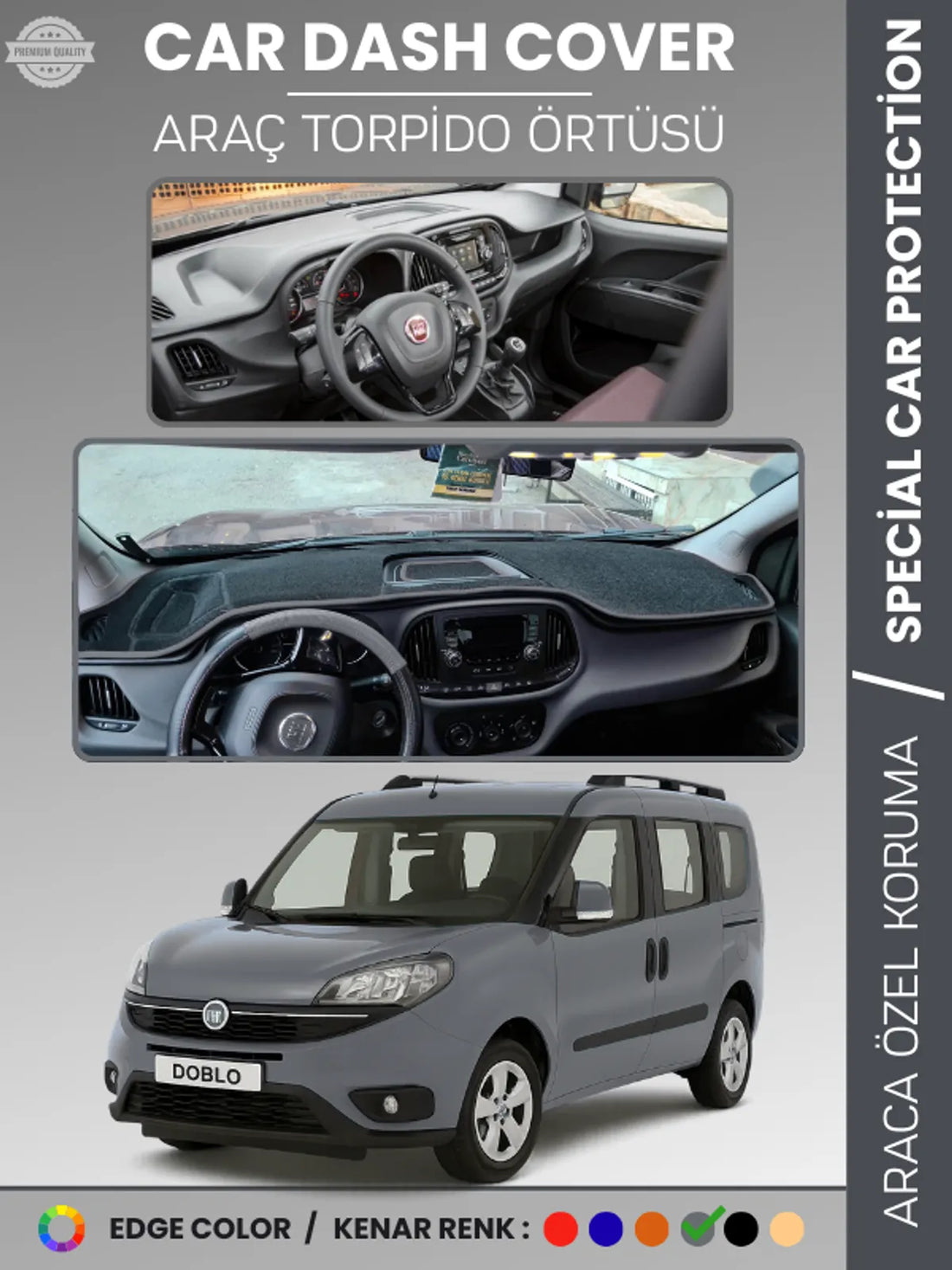 FIAT DOBLO (2015-2020) Uyumlu Torpido Örtüsü Araca Özel Ön Göğüs Koruma