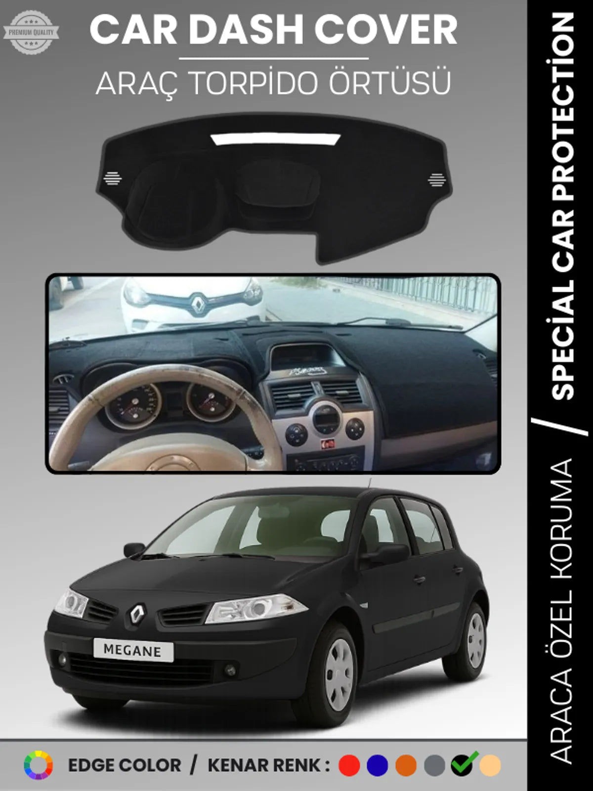 RENAULT MEGANE 2 NAVİGASYONSUZ (2003-2009) Uyumlu Torpido Örtüsü Araca Özel Ön Göğüs Koruma