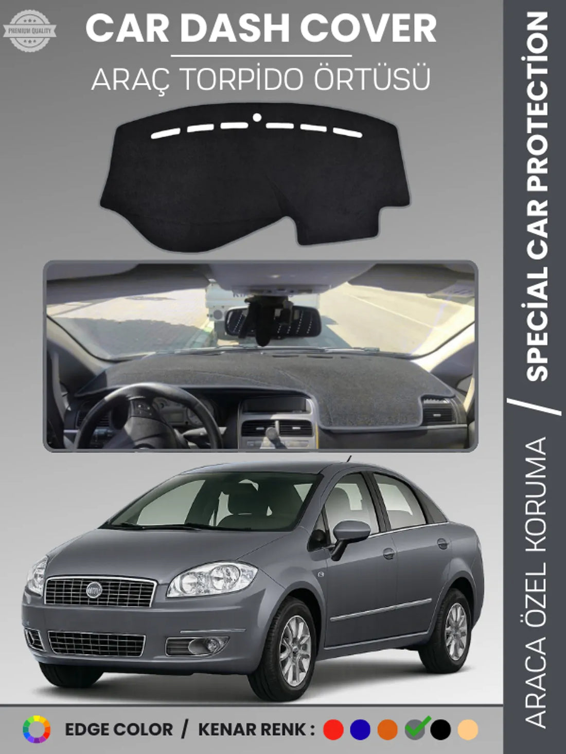 FIAT Linea (2007-2015) Uyumlu Torpido Örtüsü Araca Özel Ön Göğüs Koruma
