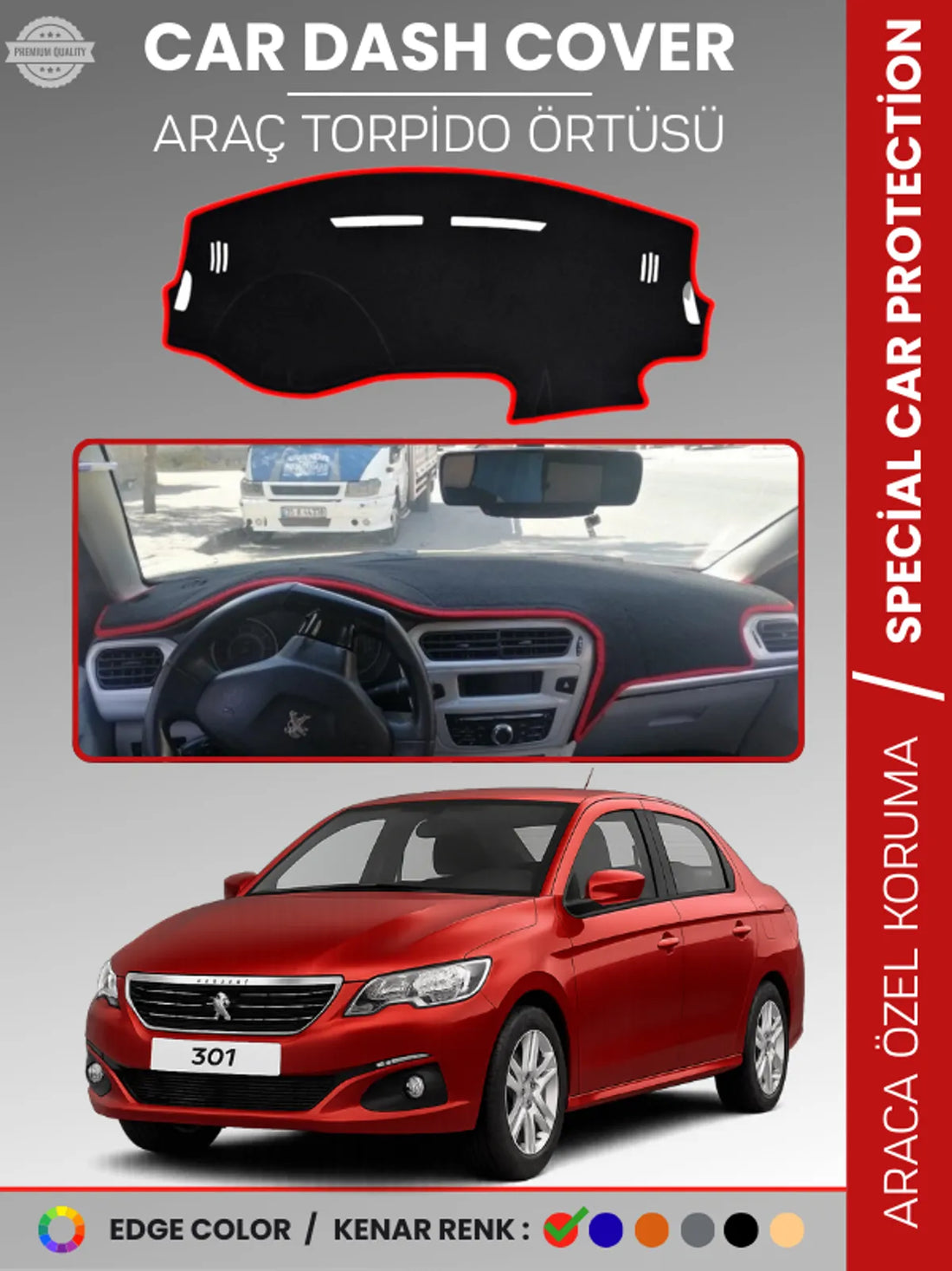 PEUGEOT 301 (2012-2024) Uyumlu Torpido Örtüsü Araca Özel Ön Göğüs Koruma