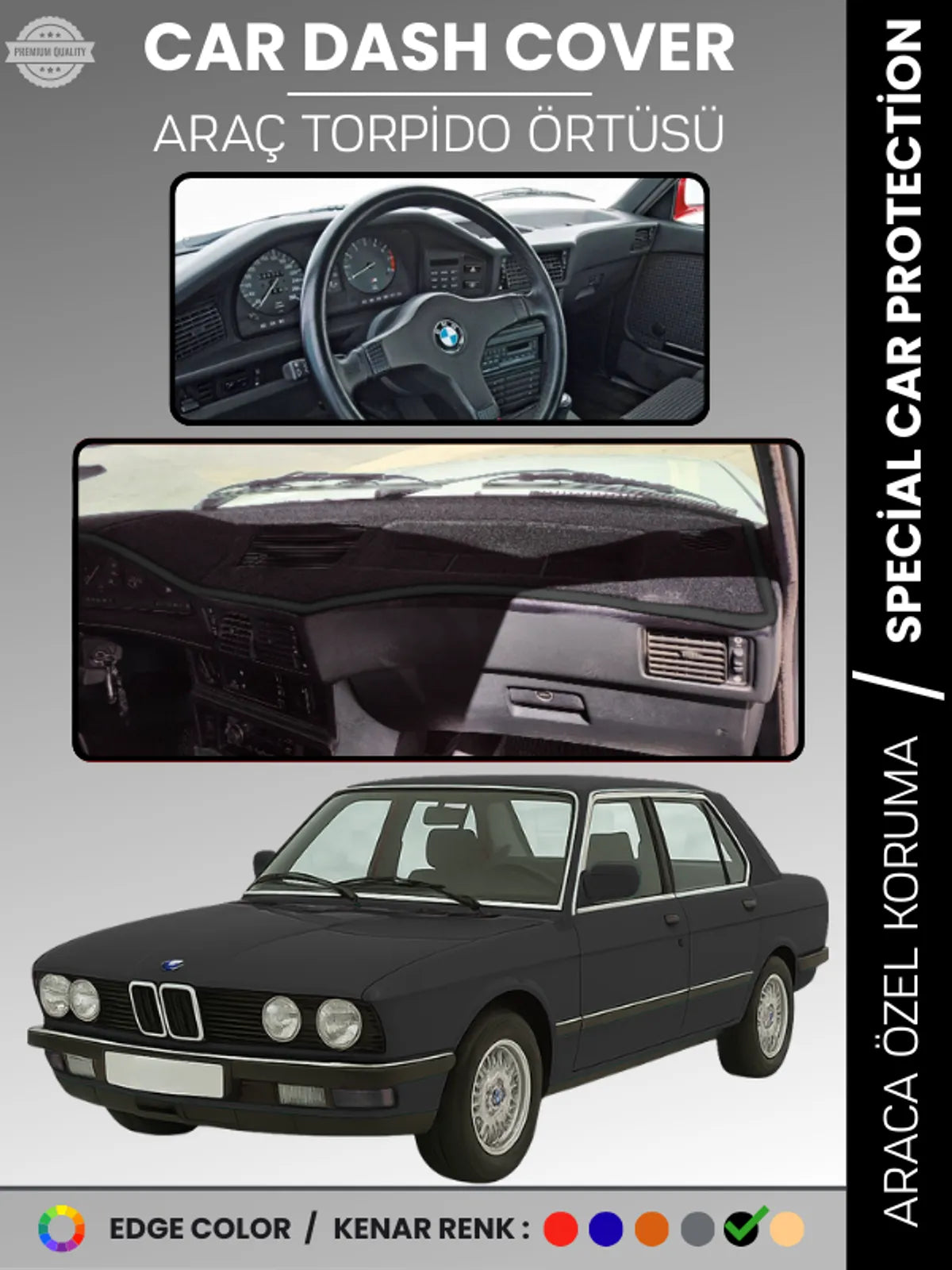 BMW E28 5 SERİSİ (1981-1988) Uyumlu Torpido Örtüsü Araca Özel Ön Göğüs Koruma