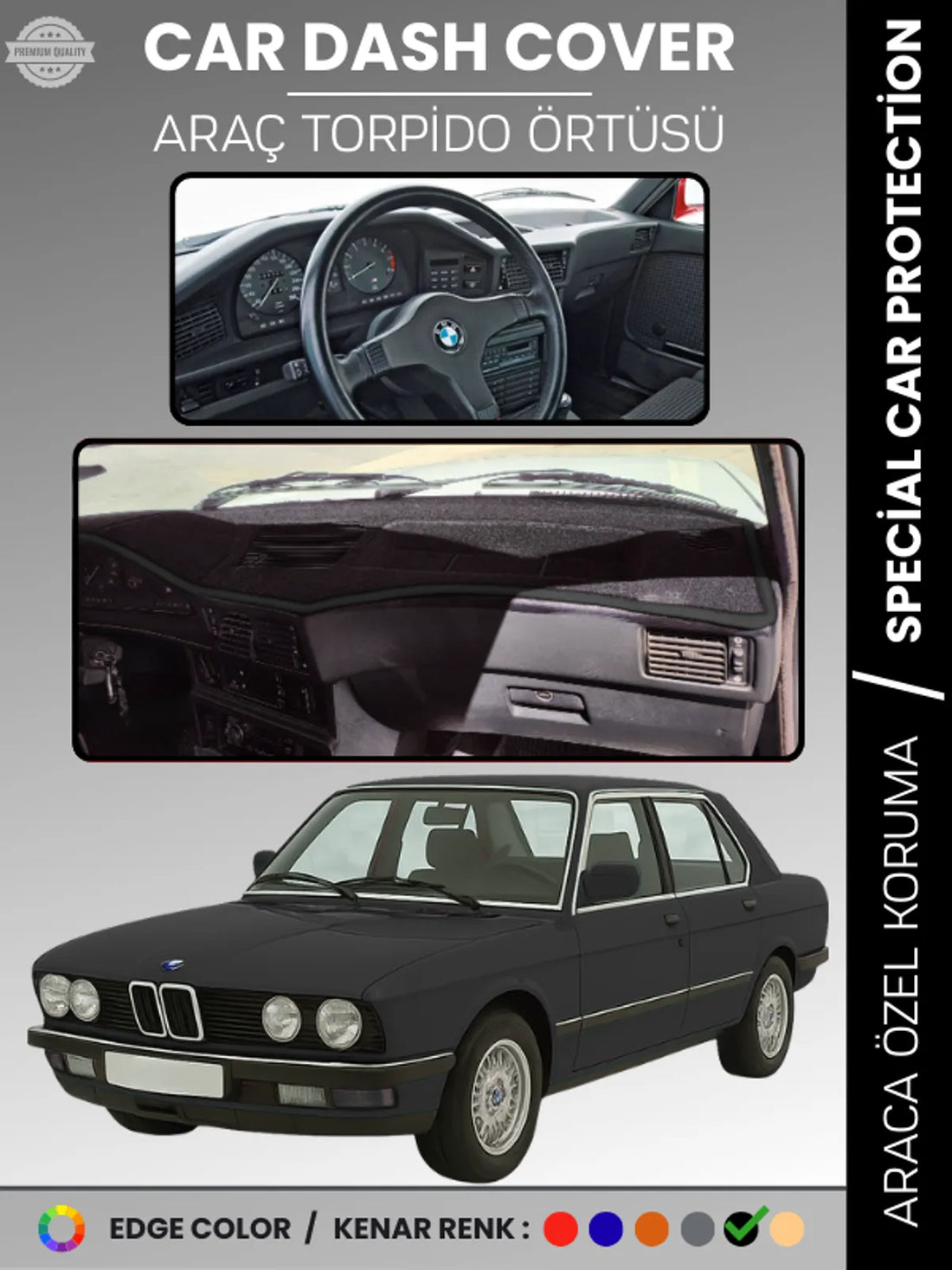 BMW E28 5 SERİSİ (1981-1988) Uyumlu Torpido Örtüsü Araca Özel Ön Göğüs Koruma