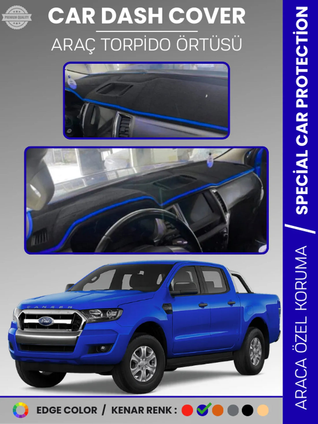 FORD RANGER (2018-2019) Uyumlu Torpido Örtüsü Araca Özel Ön Göğüs Koruma