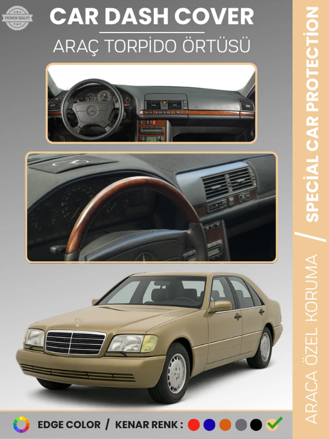 MERCEDES S CLASS W140 (1991-1998) Uyumlu Torpido Örtüsü Araca Özel Ön Göğüs Koruma