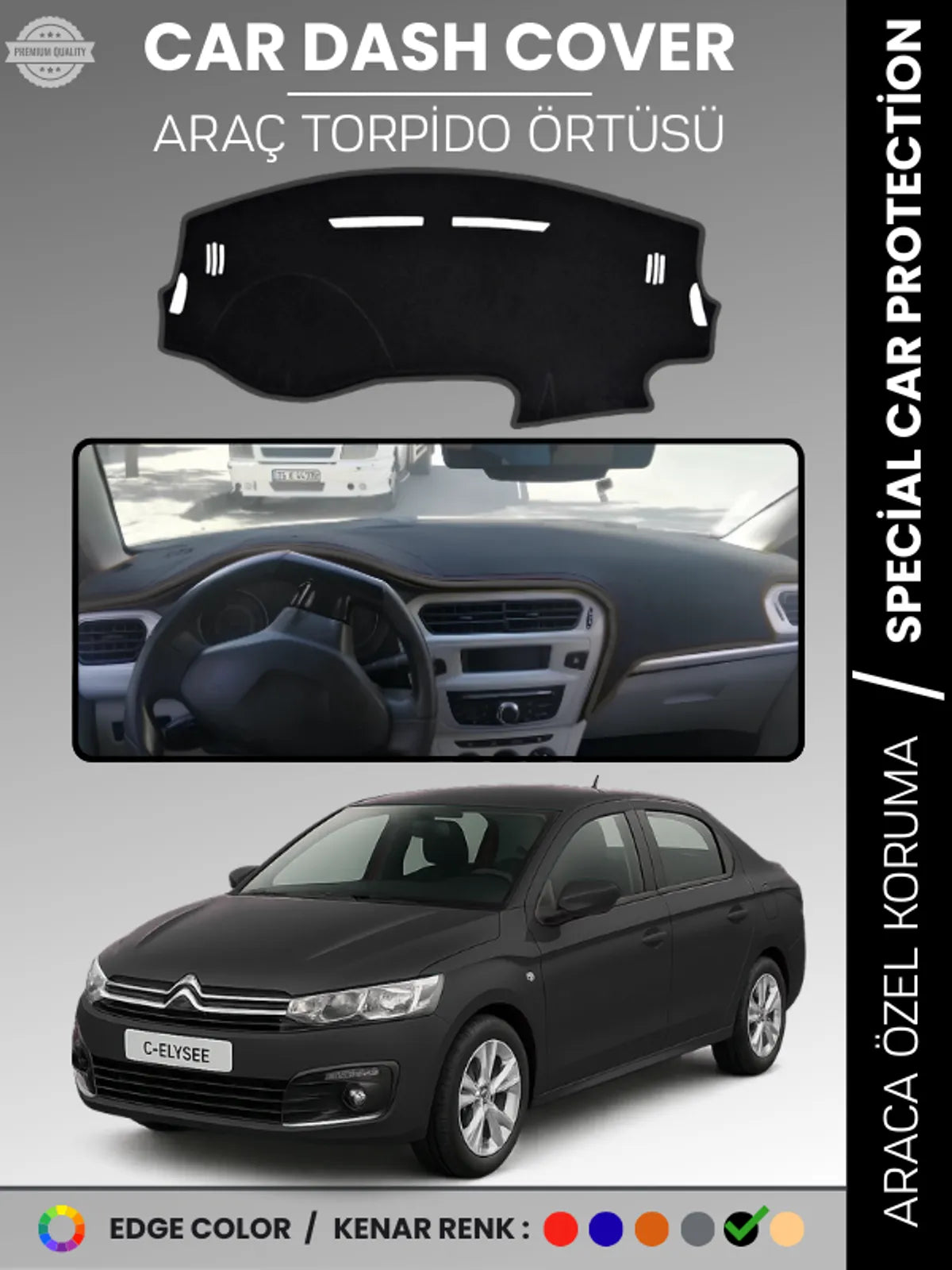 CITROEN C-ELYSEE (2012-2021) Uyumlu Torpido Örtüsü Araca Özel Ön Göğüs Koruma