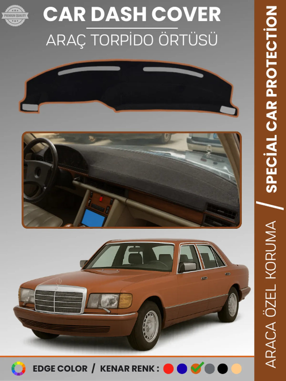 MERCEDES S CLASS W126 (1979-1991) Uyumlu Torpido Örtüsü Araca Özel Ön Göğüs Koruma