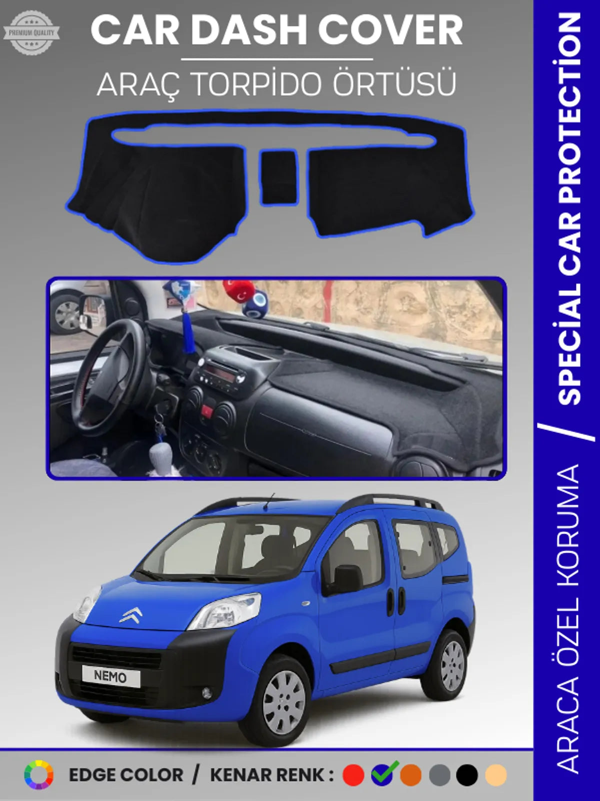 CITROEN NEMO (2007-2020) Uyumlu Torpido Örtüsü Araca Özel Ön Göğüs Koruma