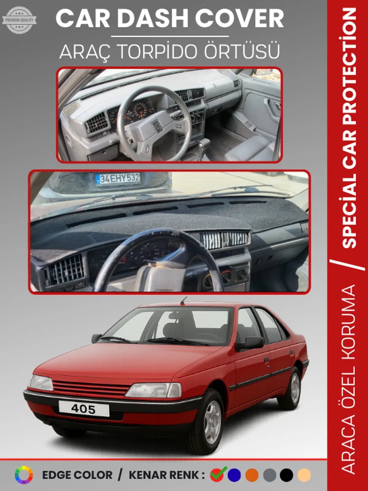 PEUGEOT 405 (1987-1992) Uyumlu Torpido Örtüsü Araca Özel Ön Göğüs Koruma