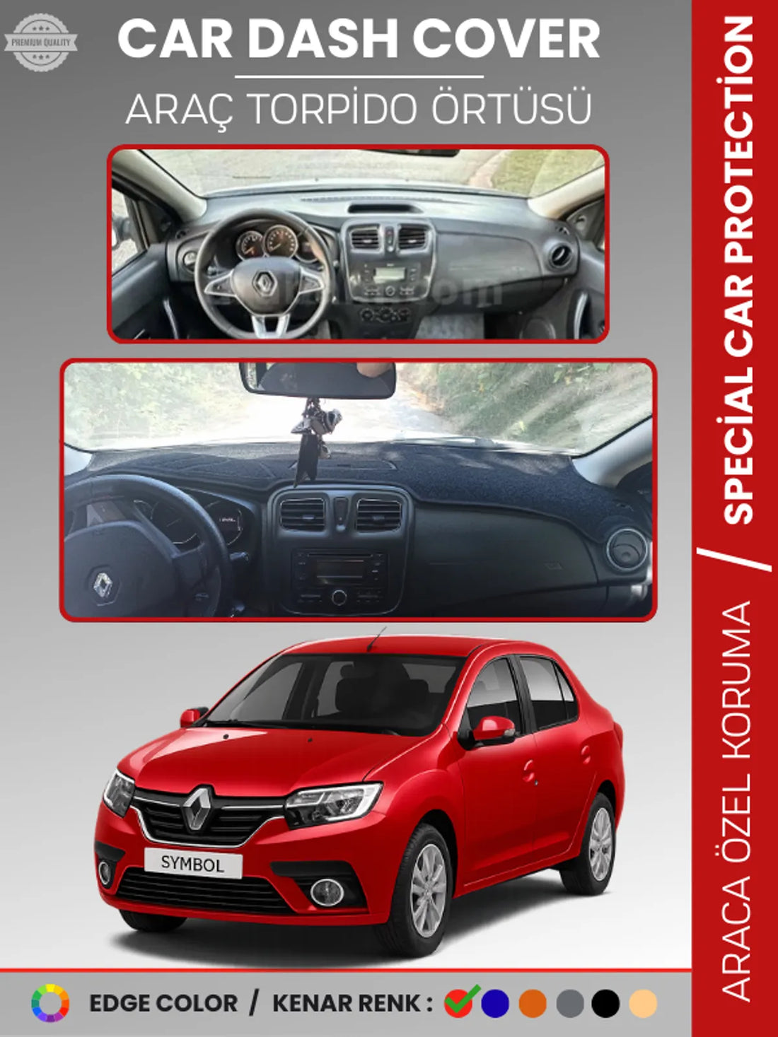 RENAULT SYMBOL 3 SAKLAMA GÖZSÜZ (2013-2021) Uyumlu Torpido Örtüsü Araca Özel Ön Göğüs Koruma