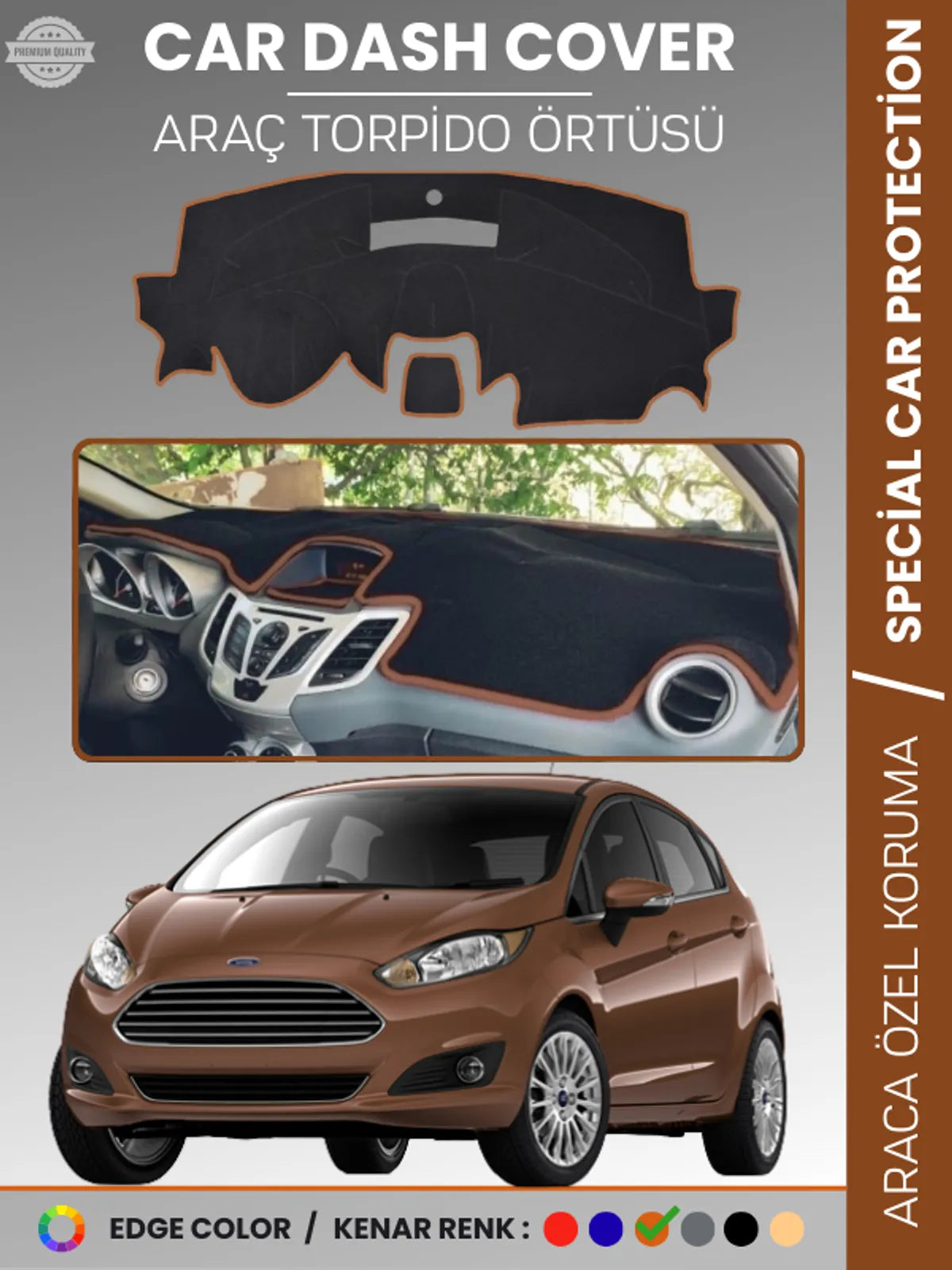 FORD FİESTA (2008-2017) Uyumlu Torpido Örtüsü Araca Özel Ön Göğüs Koruma