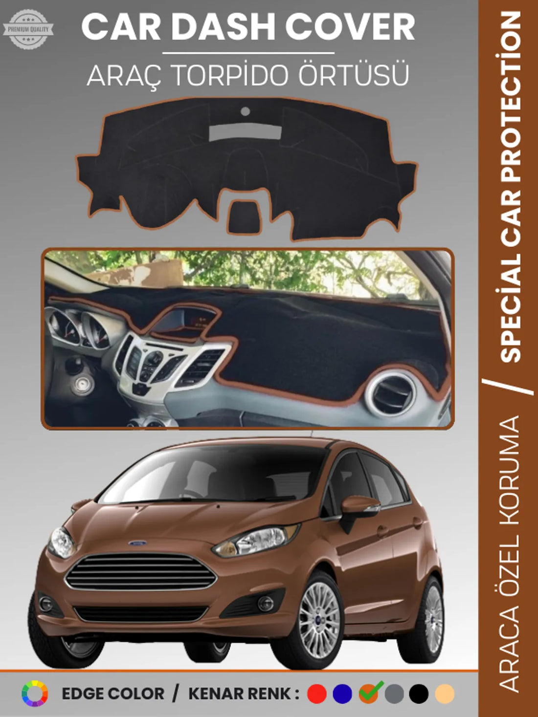 FORD FİESTA (2008-2017) Uyumlu Torpido Örtüsü Araca Özel Ön Göğüs Koruma